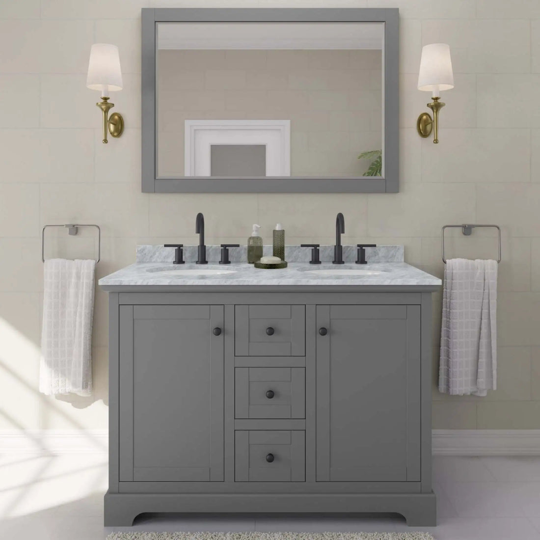 48" Avery Double Bathroom Vanity in Dark Gray with Matte Black Trim by Wyndham