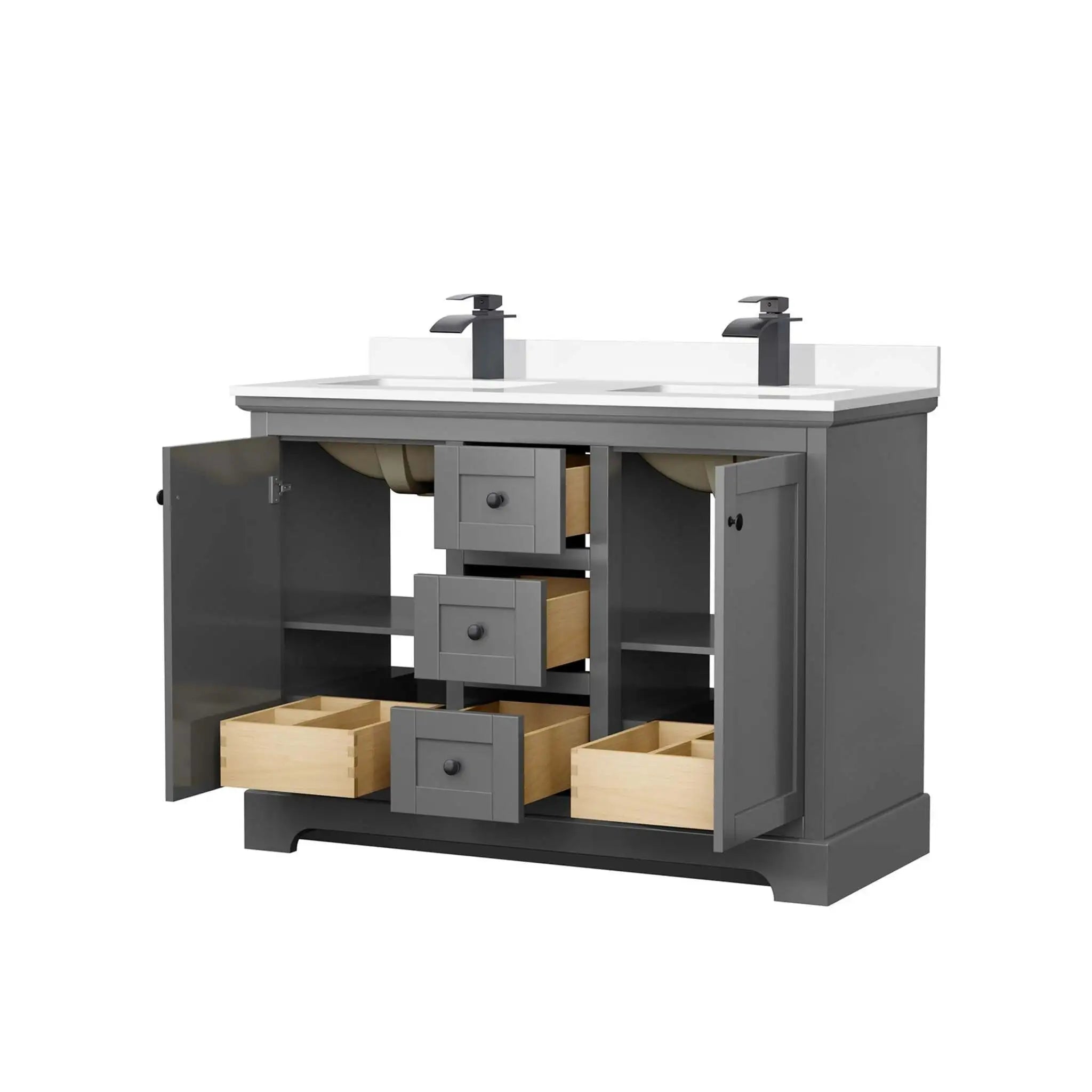 48" Avery Double Bathroom Vanity in Dark Gray with Matte Black Trim by Wyndham