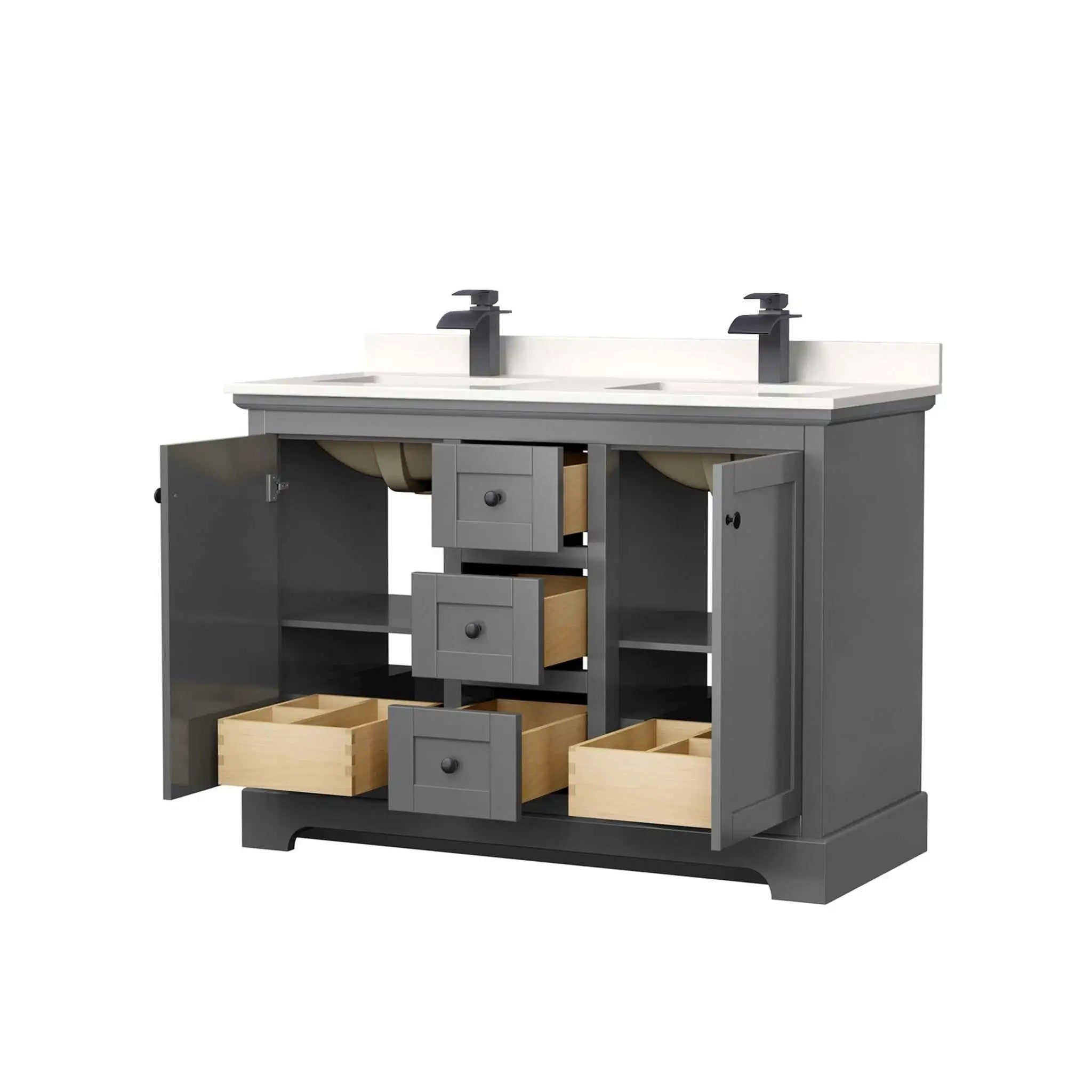 48" Avery Double Bathroom Vanity in Dark Gray with Matte Black Trim by Wyndham