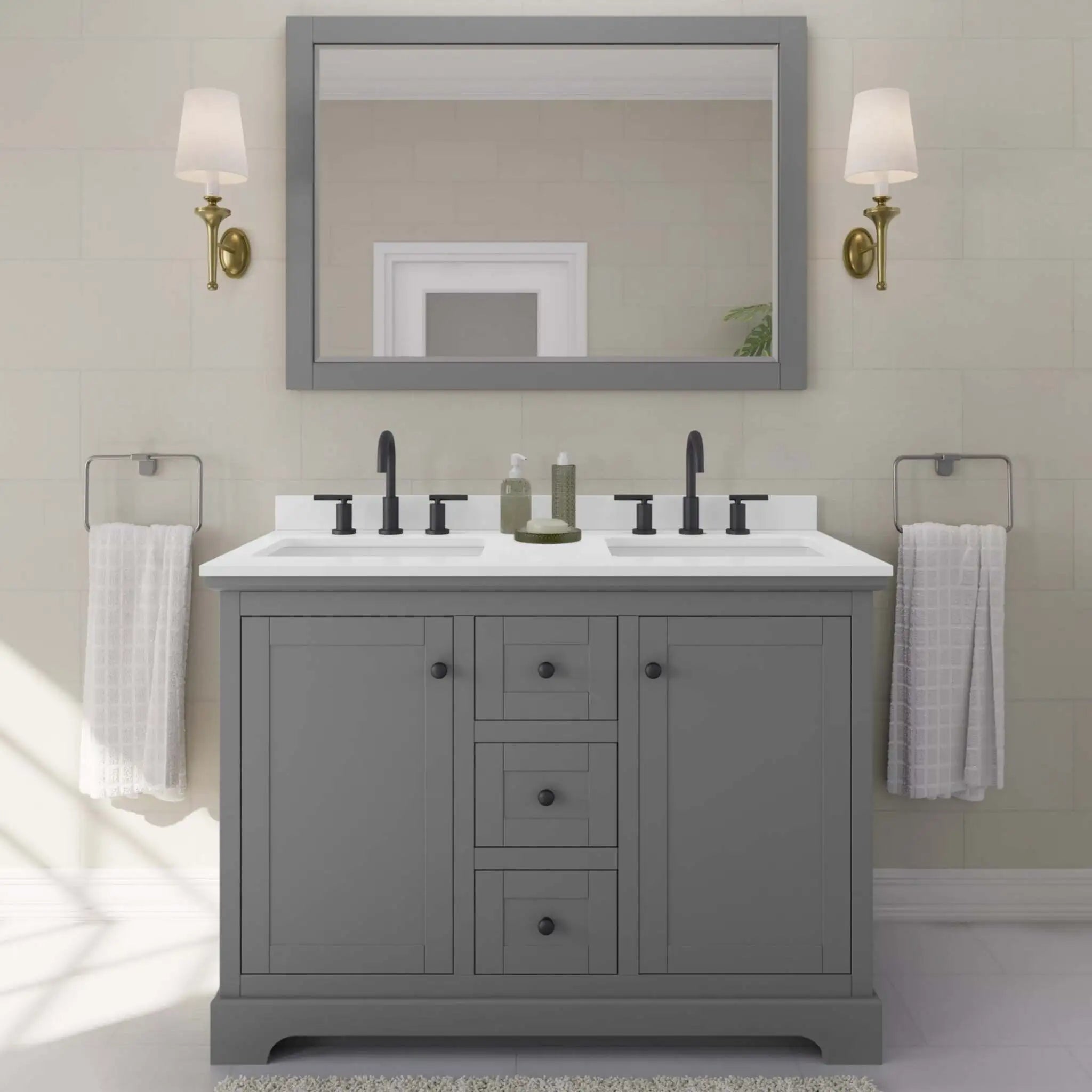 48" Avery Double Bathroom Vanity in Dark Gray with Matte Black Trim by Wyndham