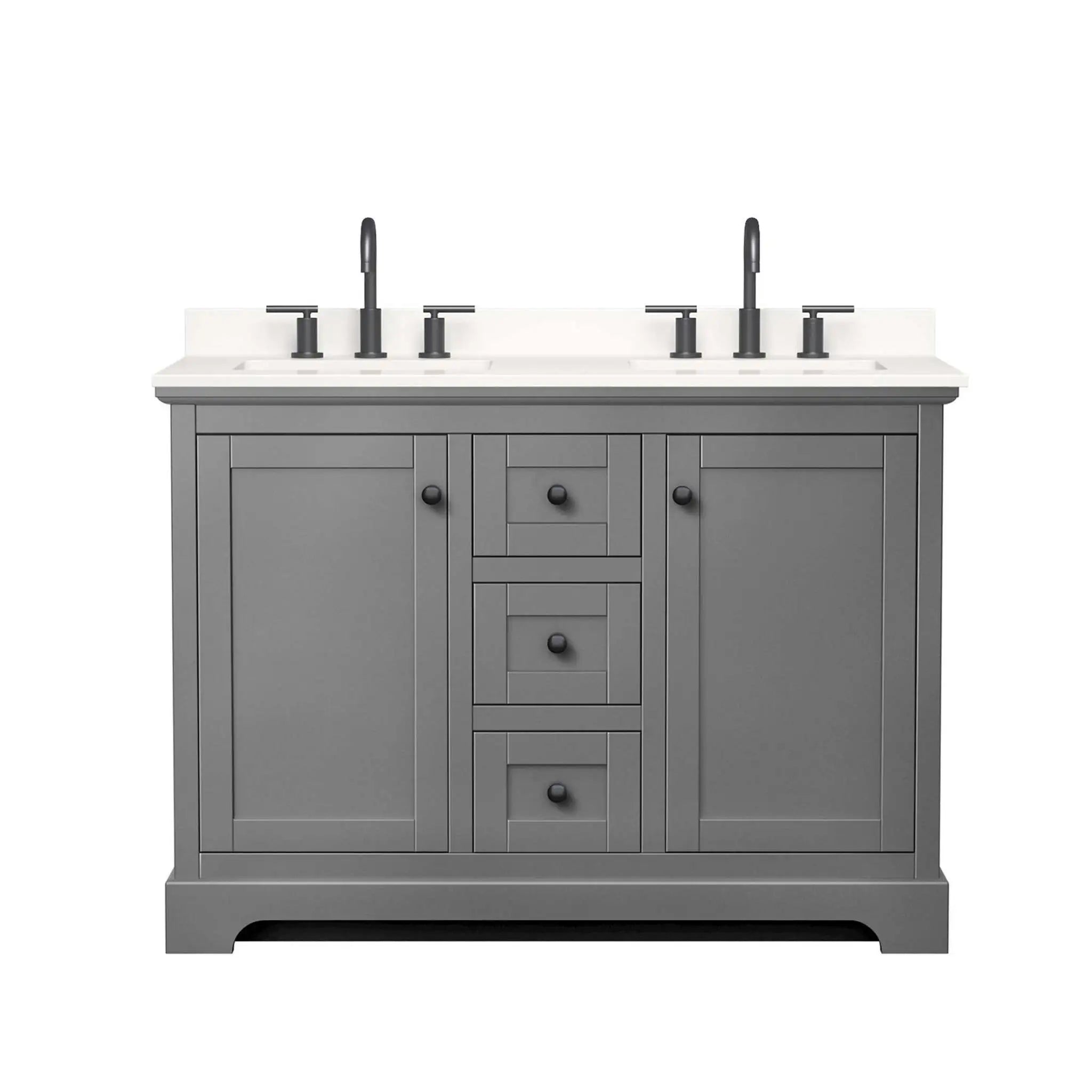 48" Avery Double Bathroom Vanity in Dark Gray with Matte Black Trim by Wyndham