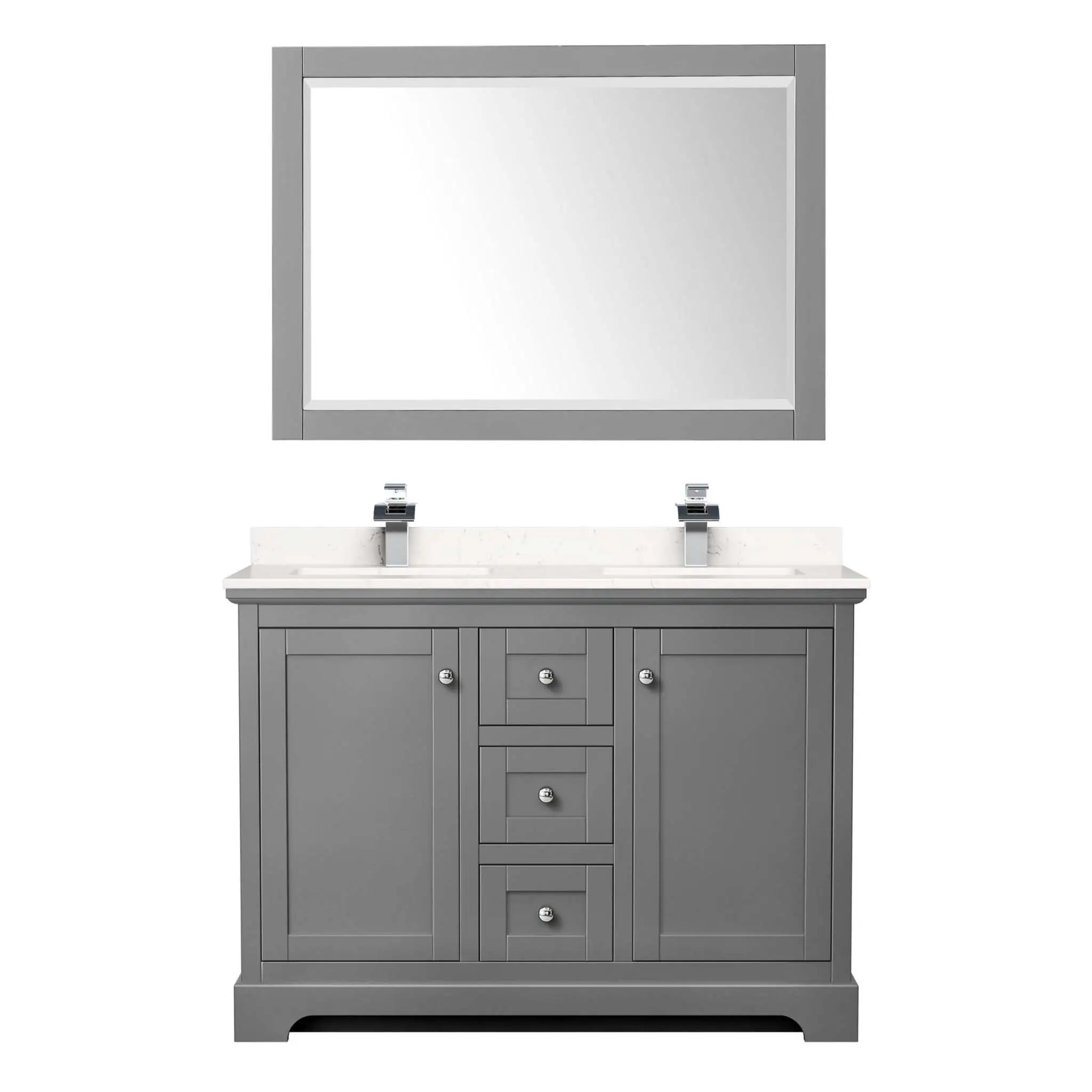 48" Avery Double Bathroom Vanity in Dark Gray with Polished Chrome Trim & 46" Mirror by Wyndham
