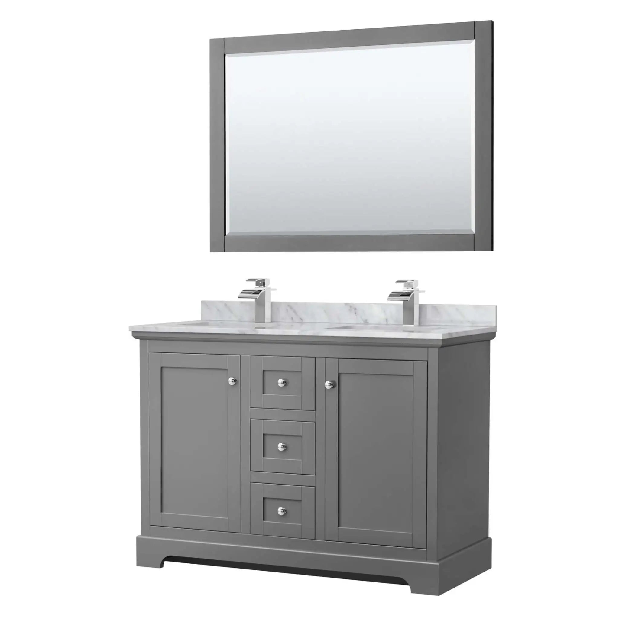 48" Avery Double Bathroom Vanity in Dark Gray with Polished Chrome Trim & 46" Mirror by Wyndham