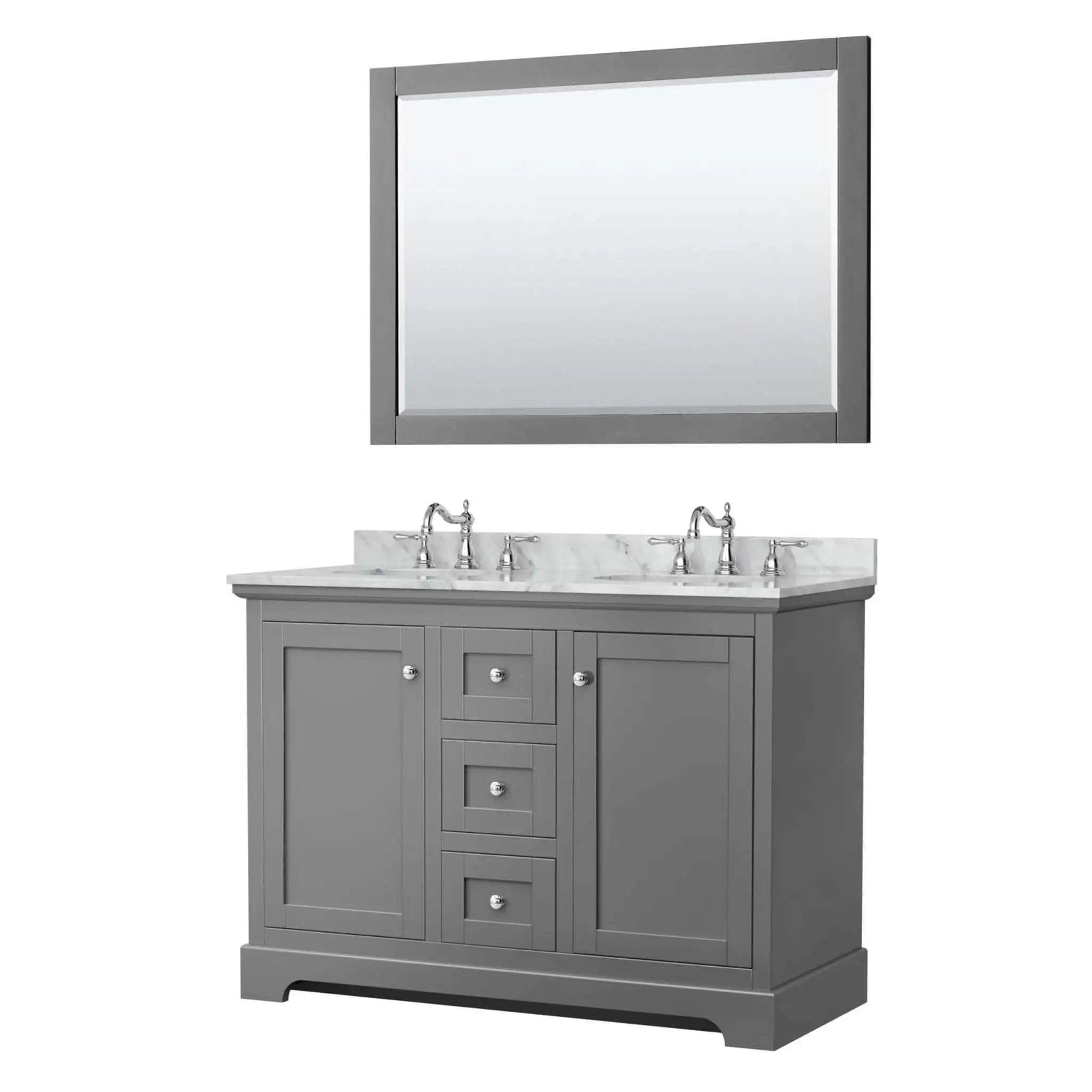48" Avery Double Bathroom Vanity in Dark Gray with Polished Chrome Trim & 46" Mirror by Wyndham