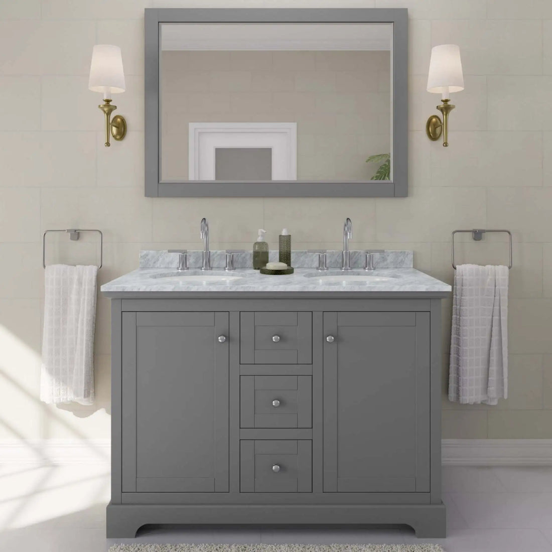 48" Avery Double Bathroom Vanity in Dark Gray with Polished Chrome Trim & 46" Mirror by Wyndham