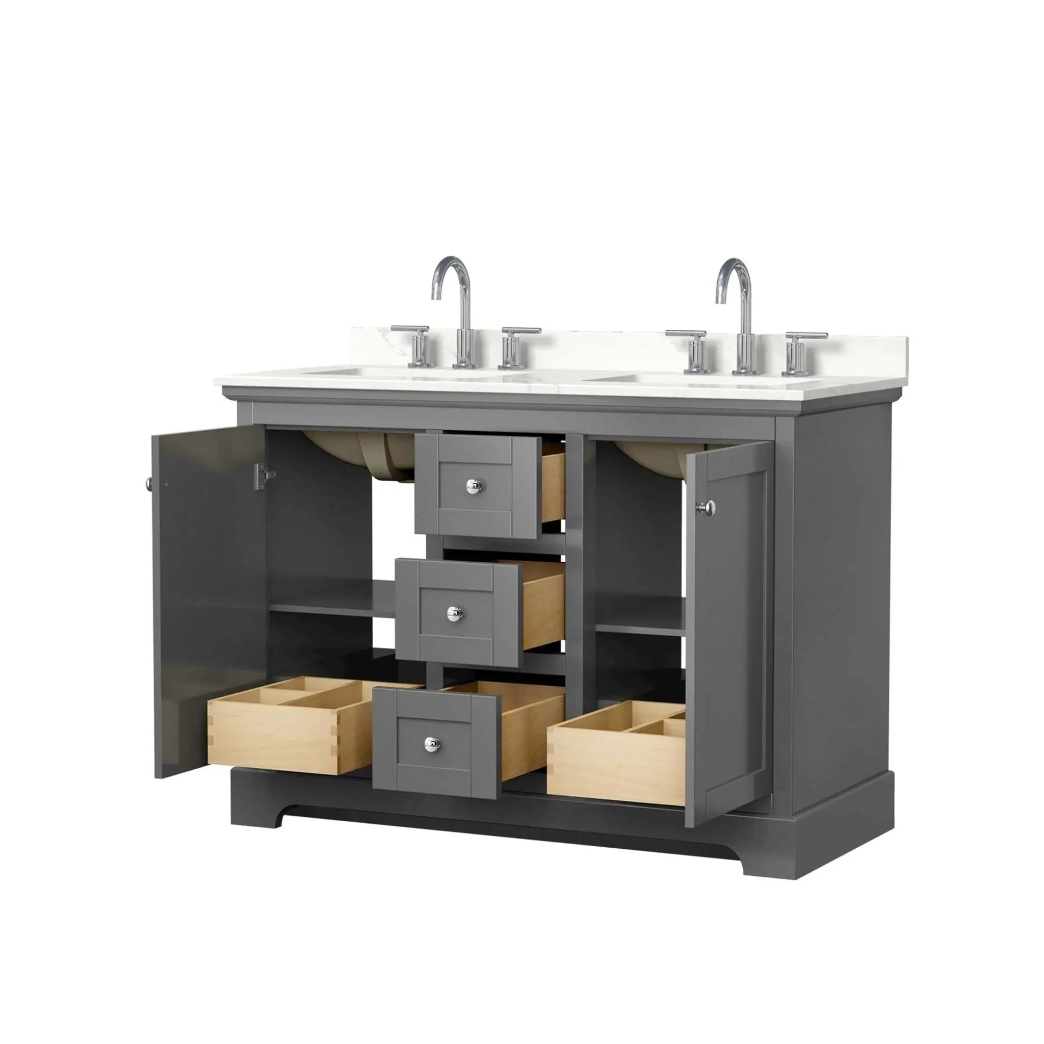 48" Avery Double Bathroom Vanity in Dark Gray with Polished Chrome Trim by Wyndham