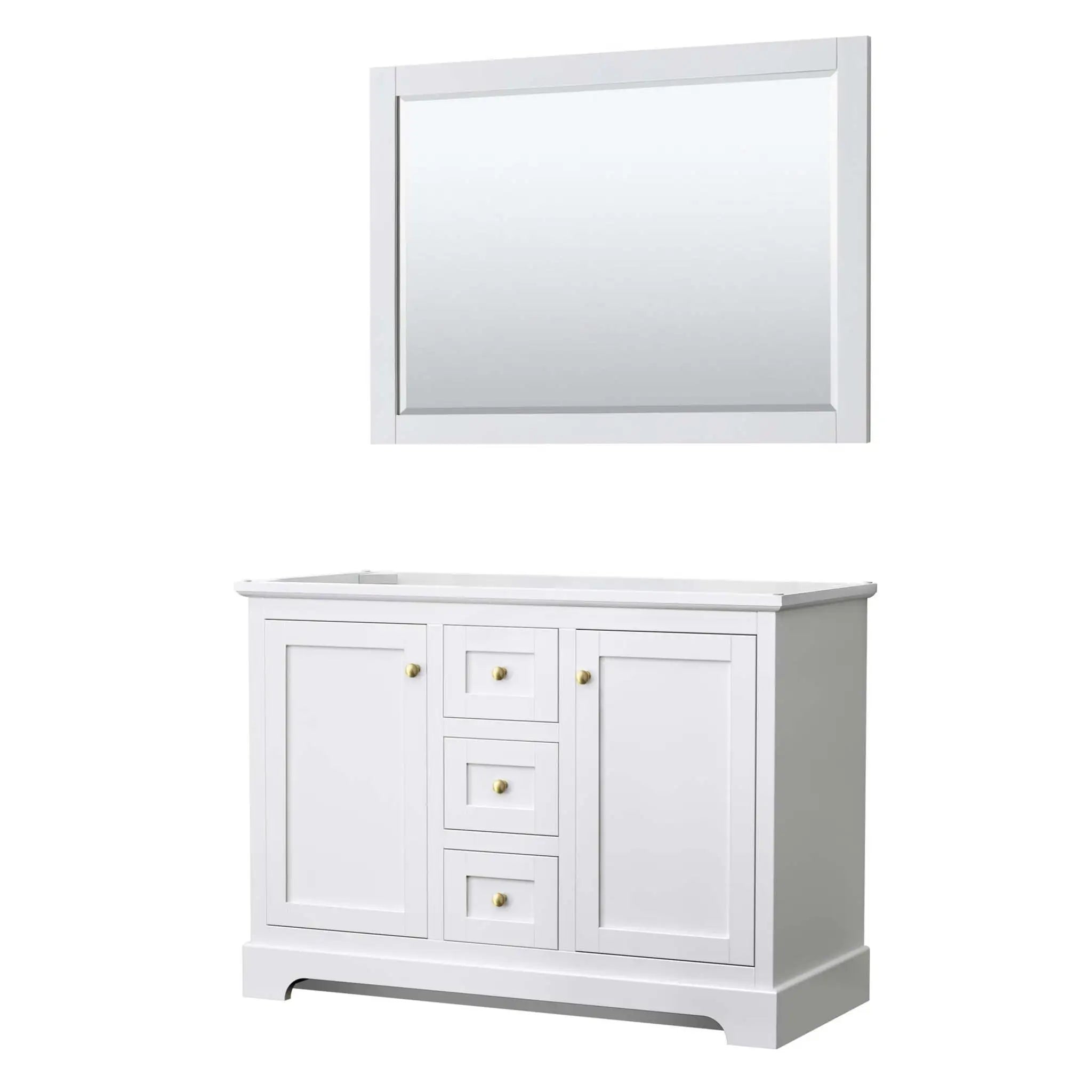48" Avery Double Bathroom Vanity in White with Brushed Gold Trim & 46" Mirror by Wyndham