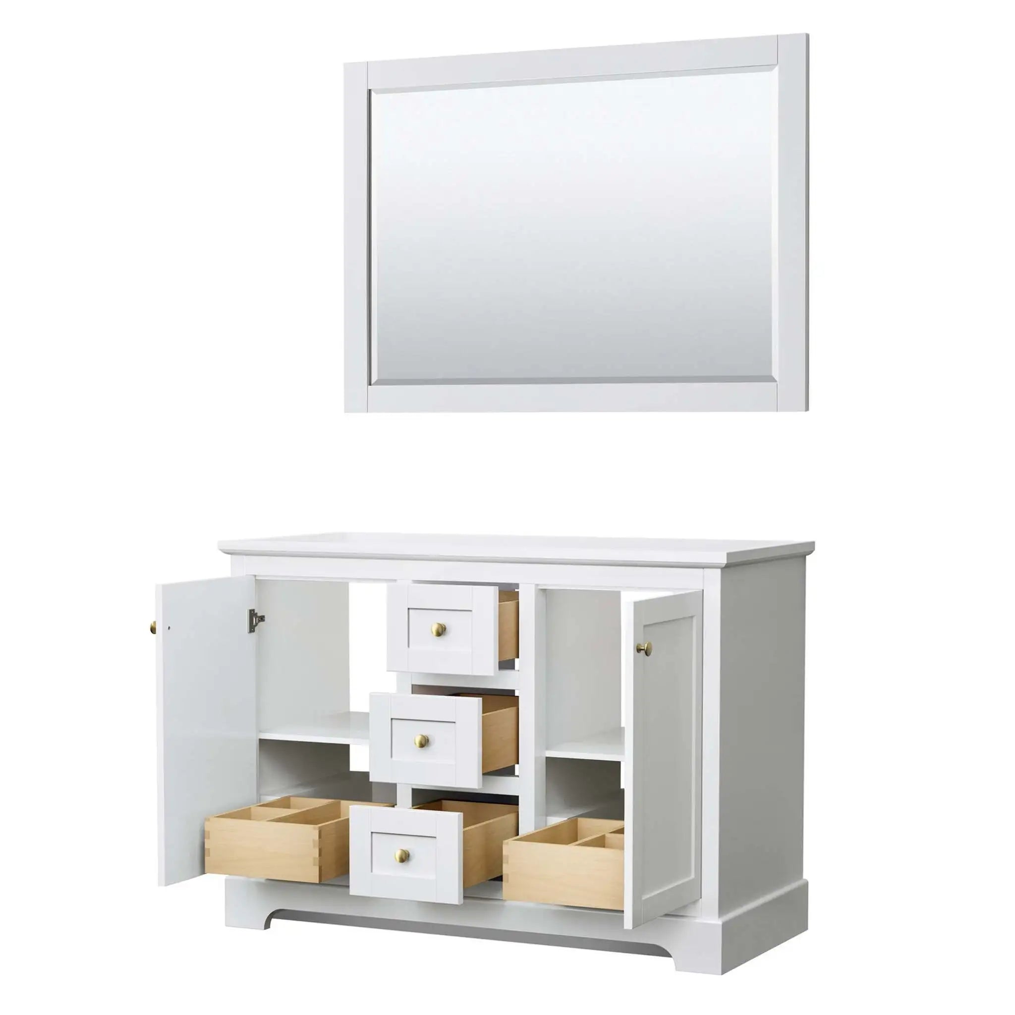 48" Avery Double Bathroom Vanity in White with Brushed Gold Trim & 46" Mirror by Wyndham