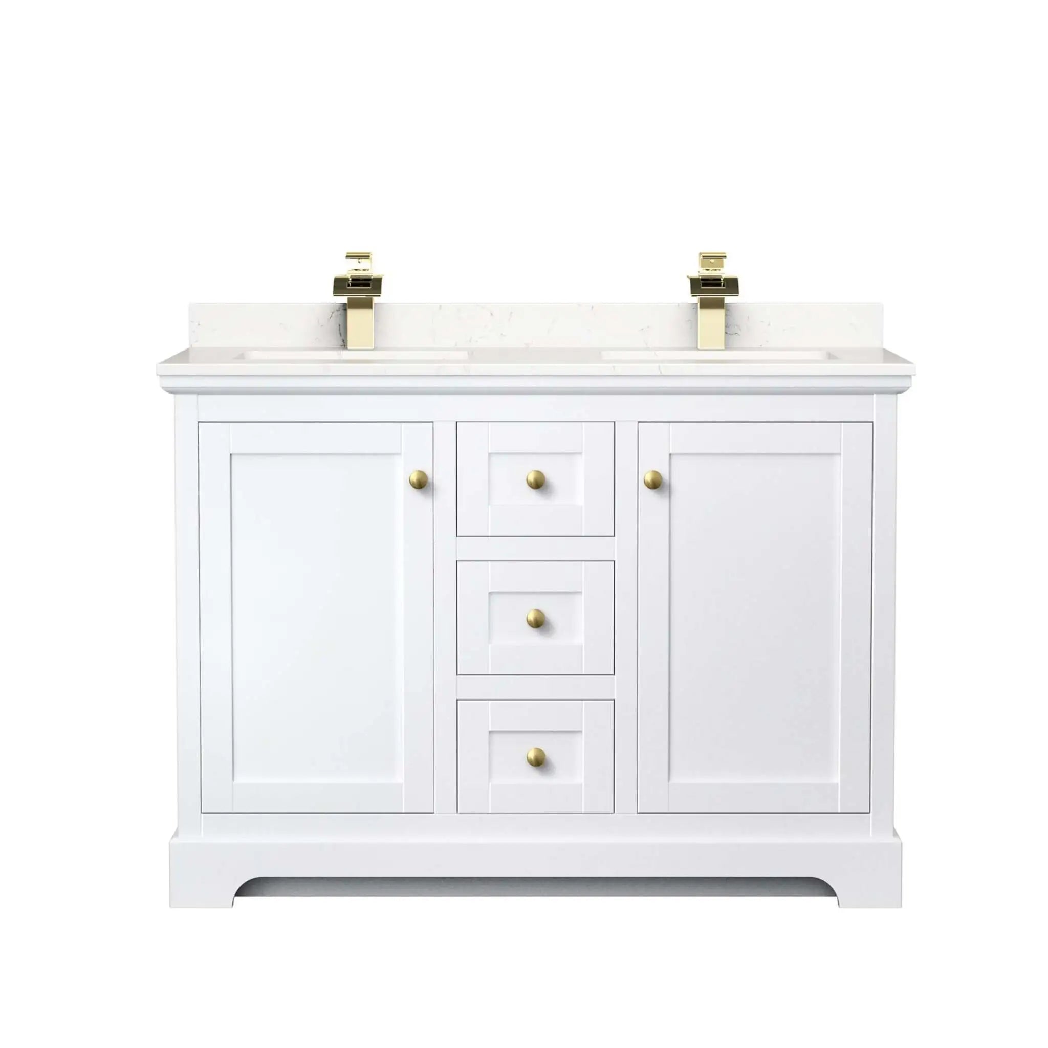 48" Avery Double Bathroom Vanity in White with Brushed Gold Trim by Wyndham
