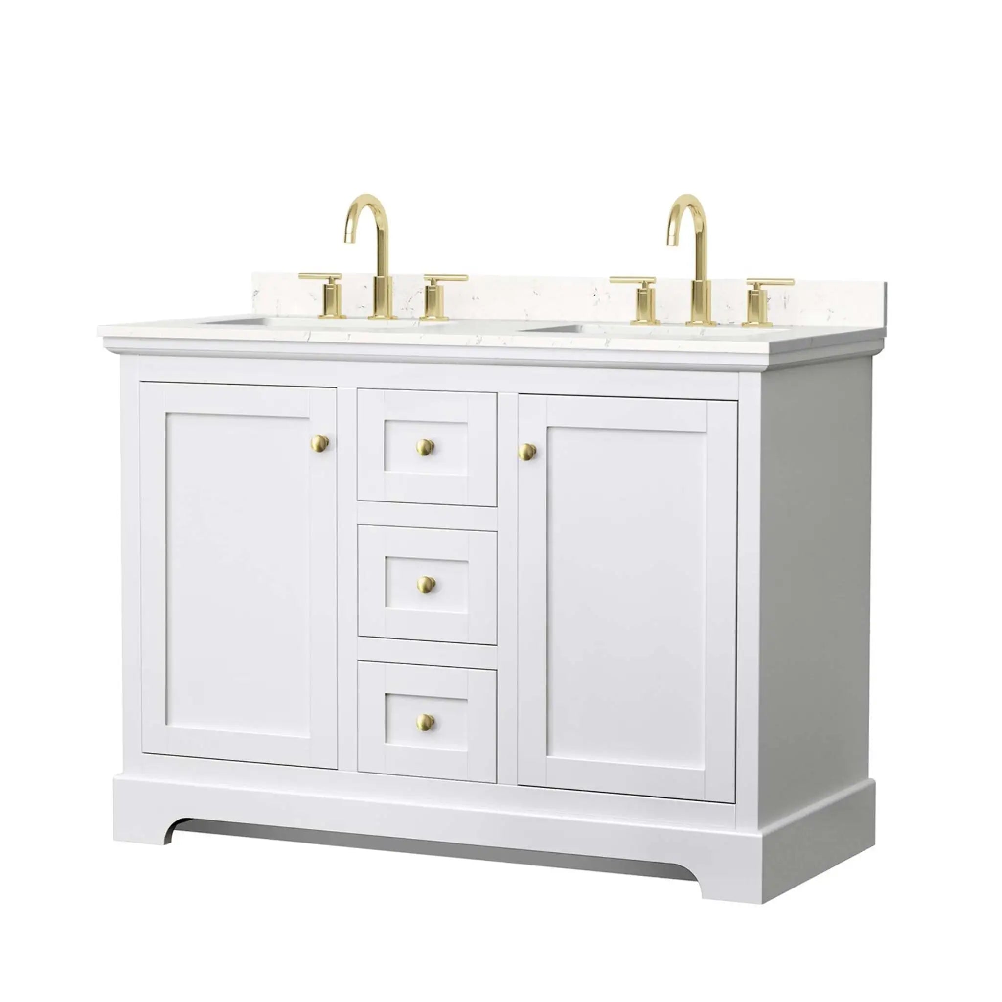 48" Avery Double Bathroom Vanity in White with Brushed Gold Trim by Wyndham