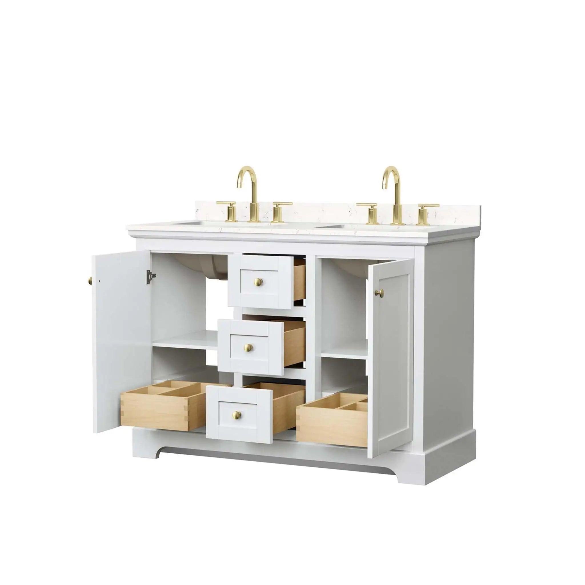 48" Avery Double Bathroom Vanity in White with Brushed Gold Trim by Wyndham