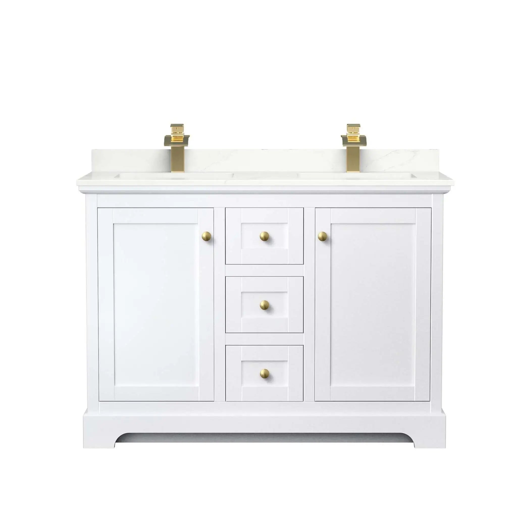 48" Avery Double Bathroom Vanity in White with Brushed Gold Trim by Wyndham