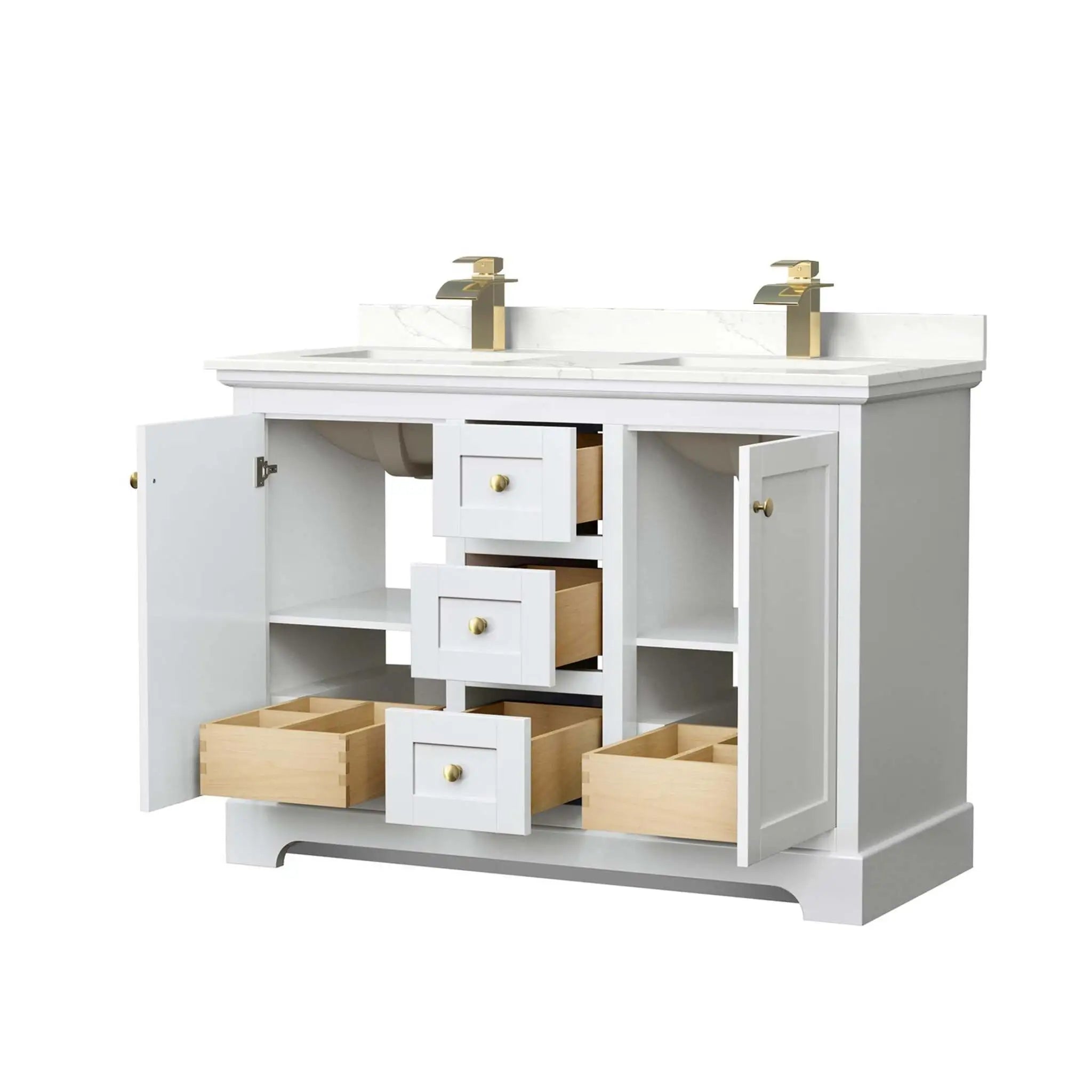 48" Avery Double Bathroom Vanity in White with Brushed Gold Trim by Wyndham