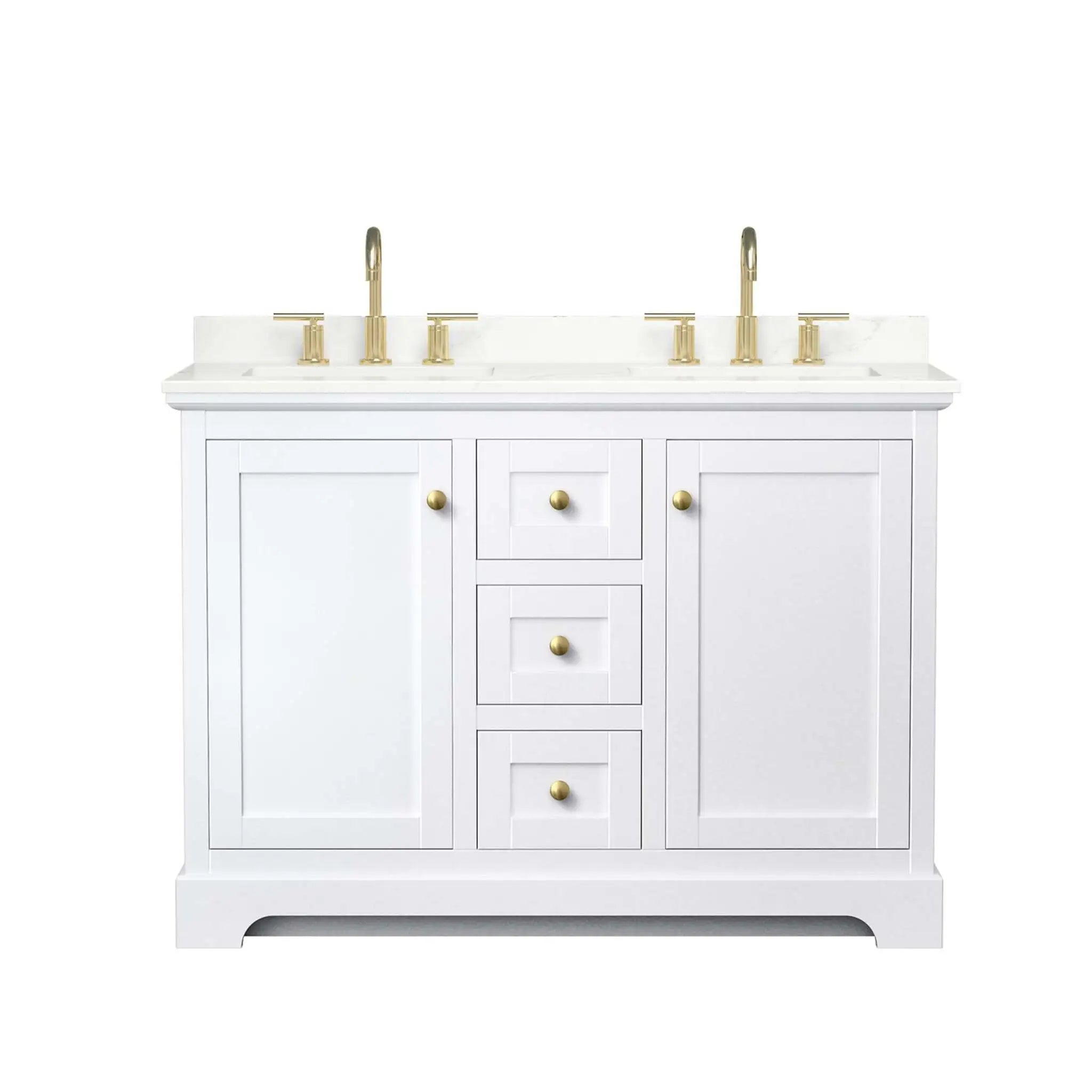 48" Avery Double Bathroom Vanity in White with Brushed Gold Trim by Wyndham