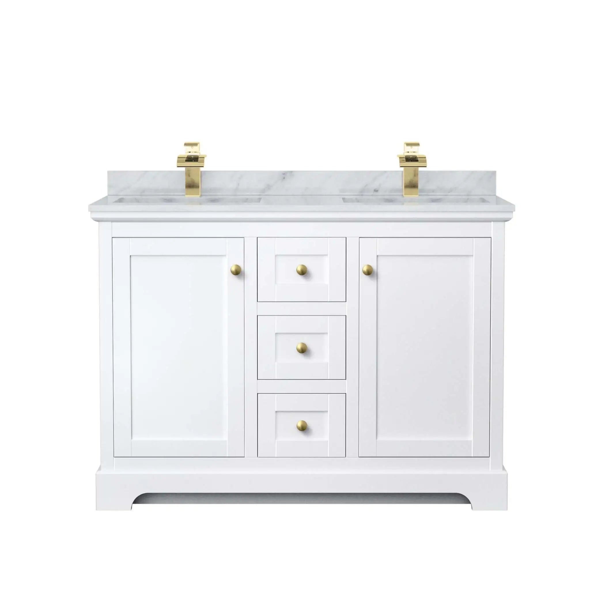 48" Avery Double Bathroom Vanity in White with Brushed Gold Trim by Wyndham