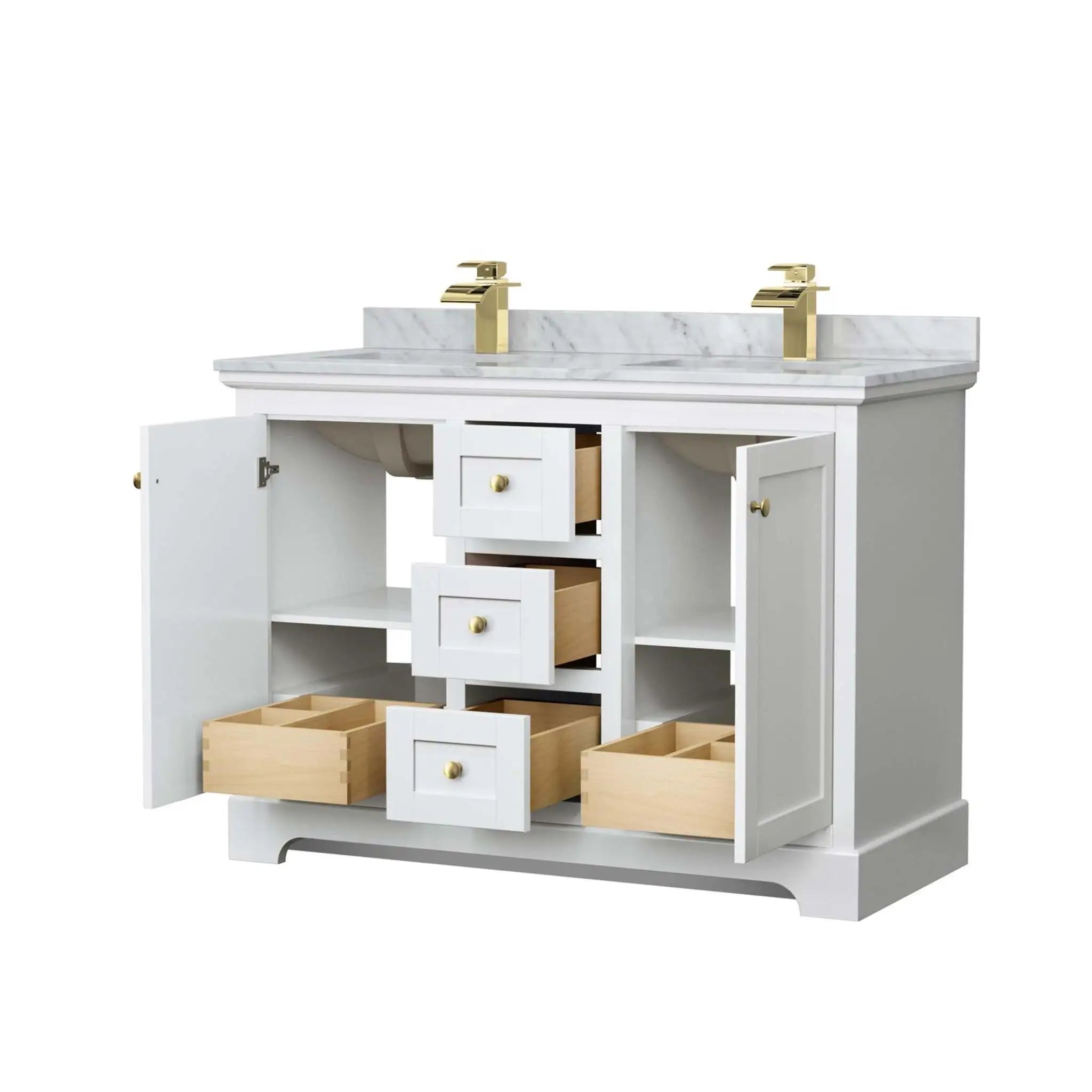 48" Avery Double Bathroom Vanity in White with Brushed Gold Trim by Wyndham