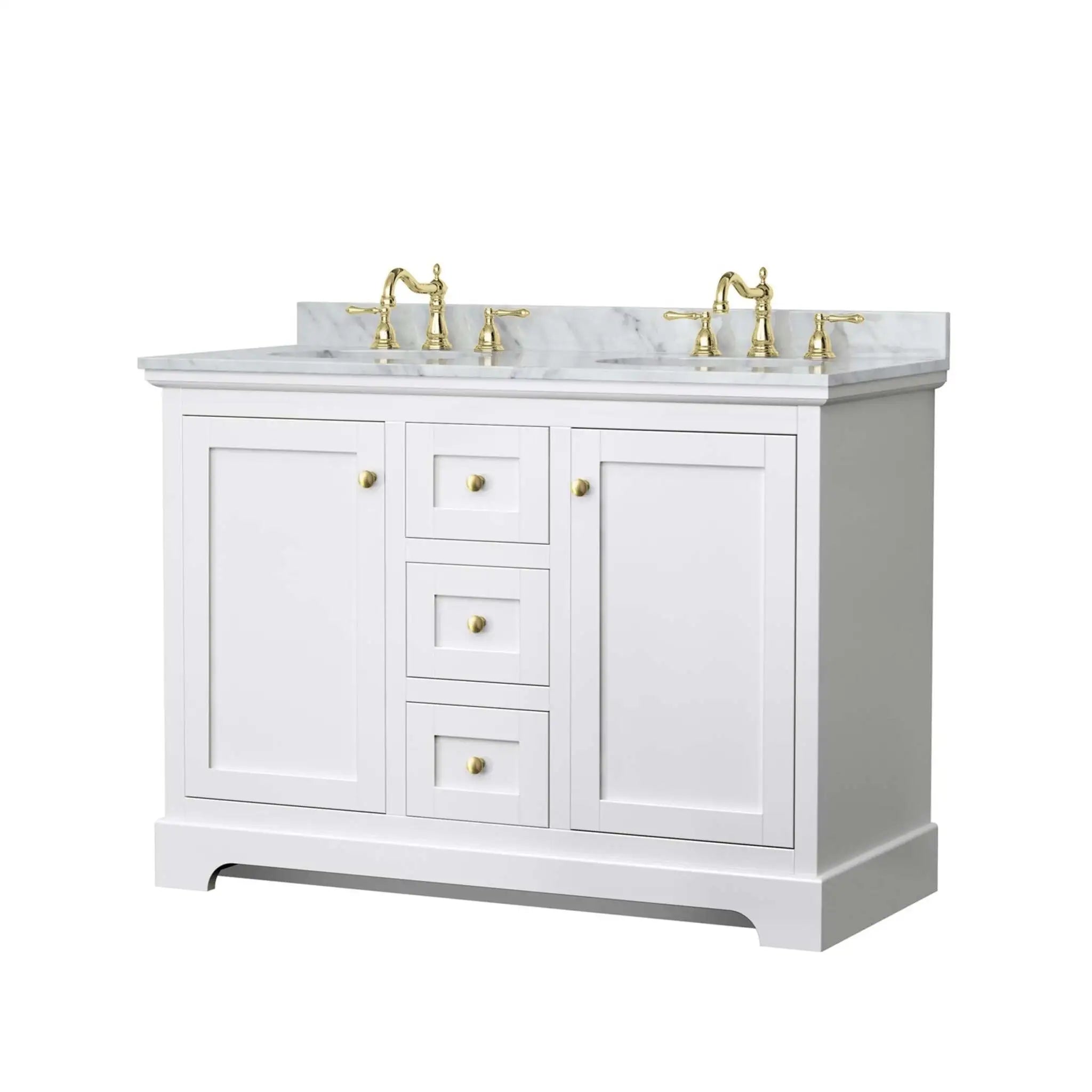 48" Avery Double Bathroom Vanity in White with Brushed Gold Trim by Wyndham