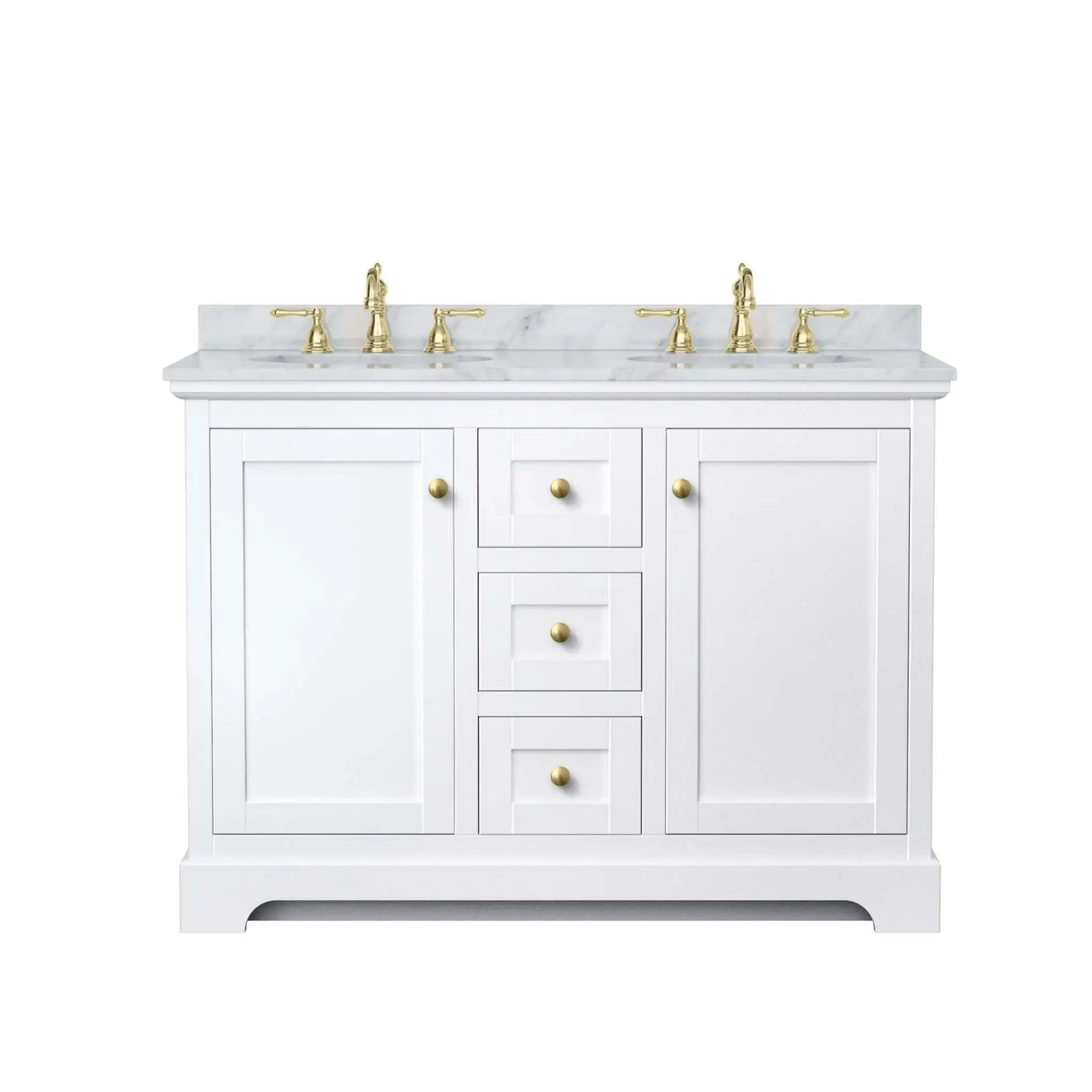 48" Avery Double Bathroom Vanity in White with Brushed Gold Trim by Wyndham