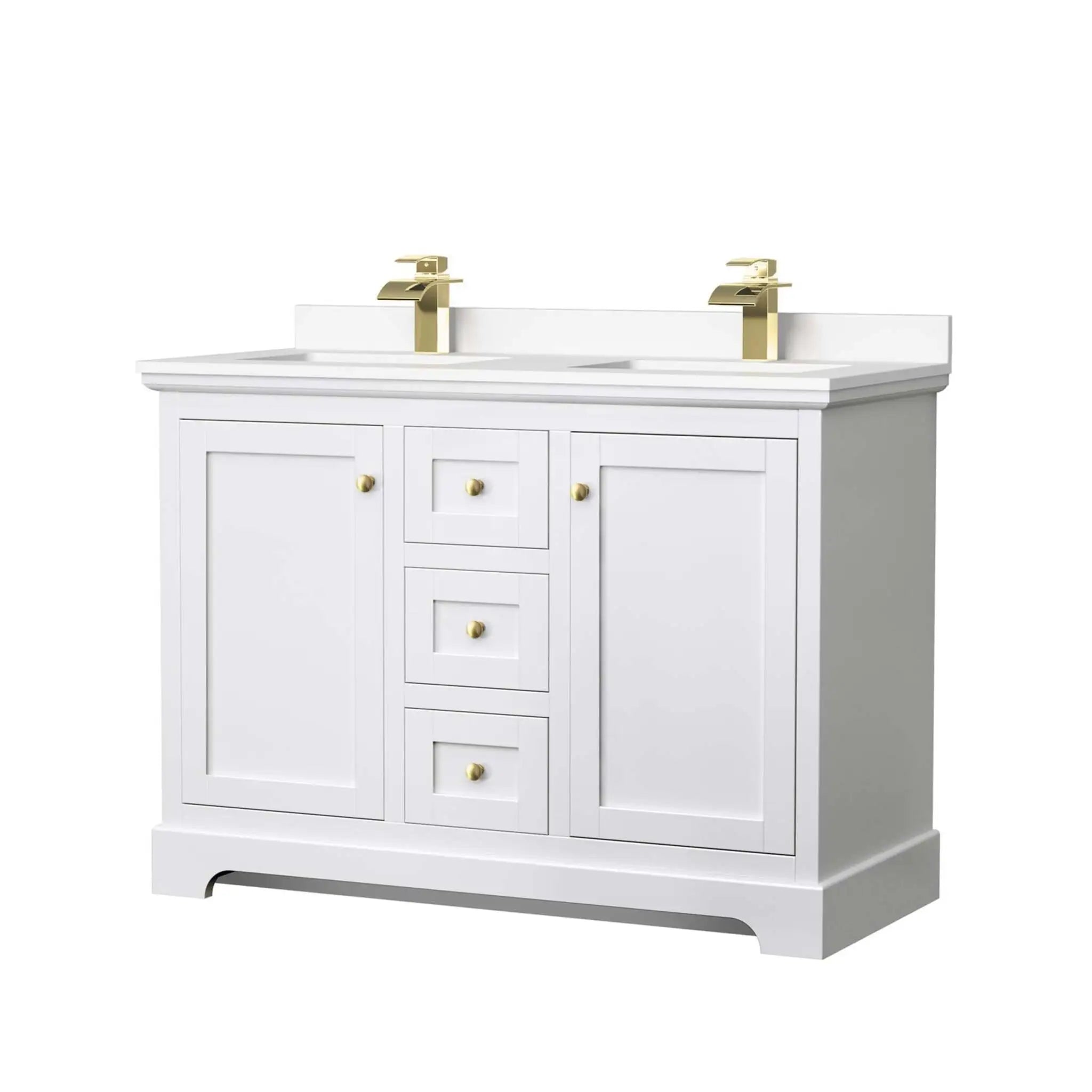 48" Avery Double Bathroom Vanity in White with Brushed Gold Trim by Wyndham