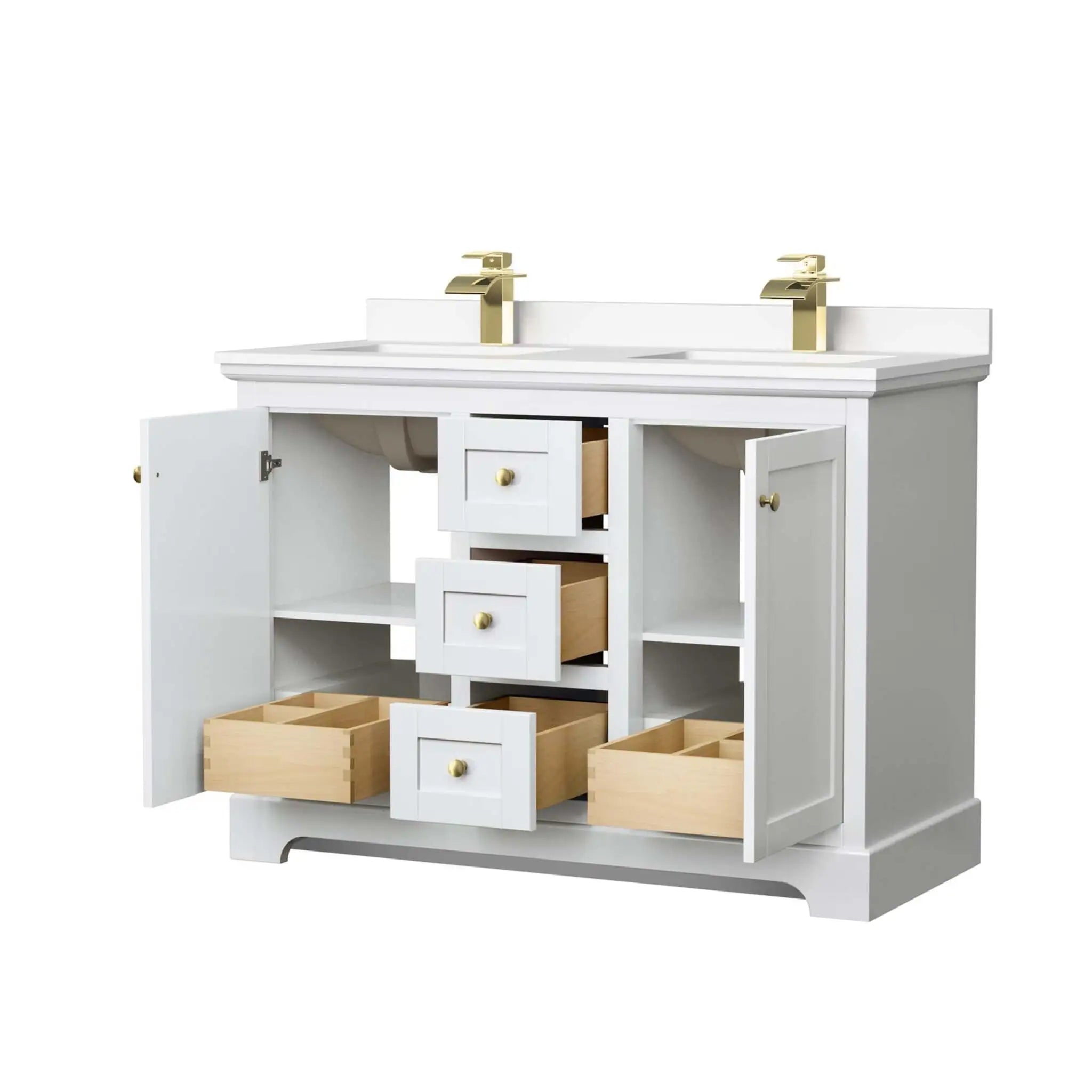 48" Avery Double Bathroom Vanity in White with Brushed Gold Trim by Wyndham