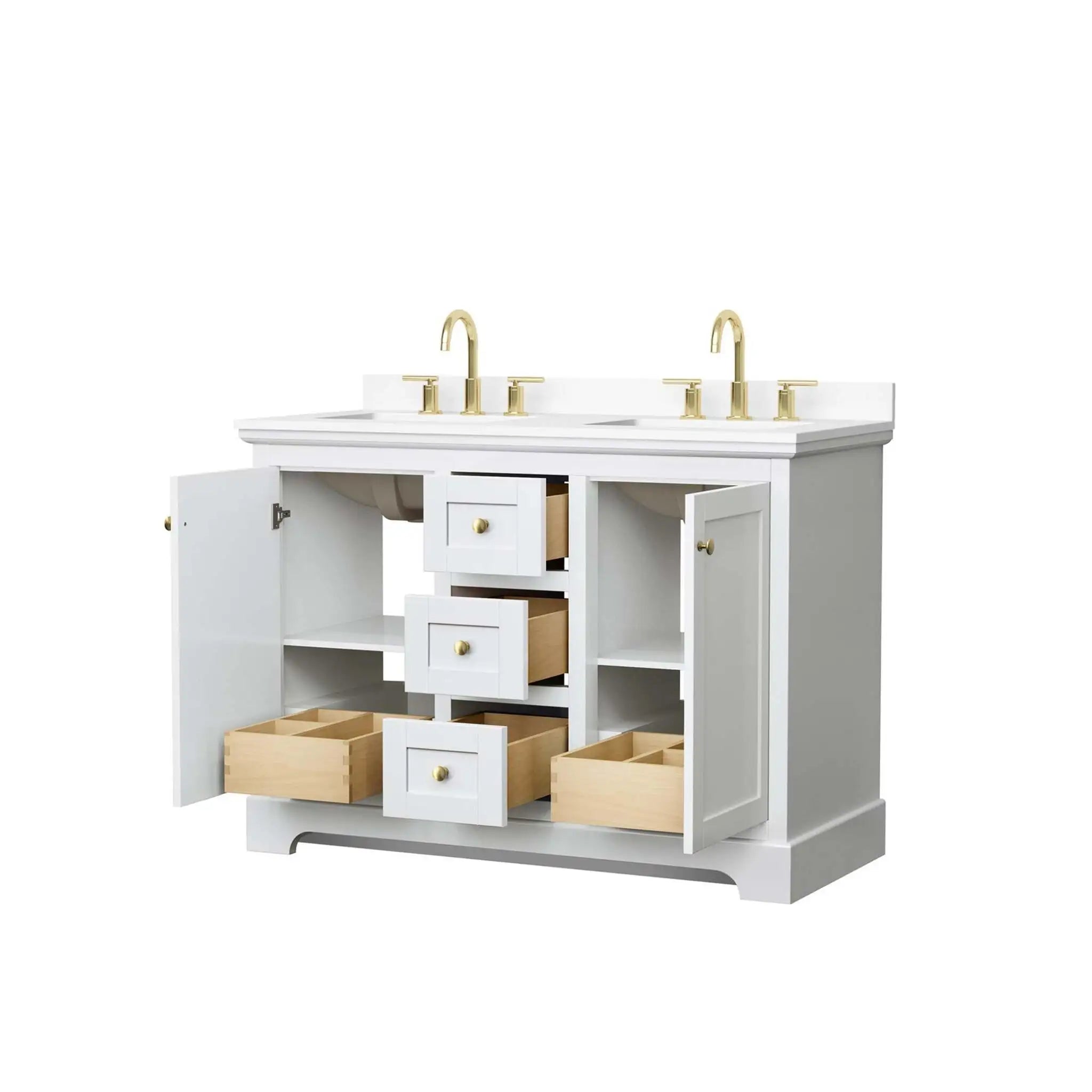 48" Avery Double Bathroom Vanity in White with Brushed Gold Trim by Wyndham