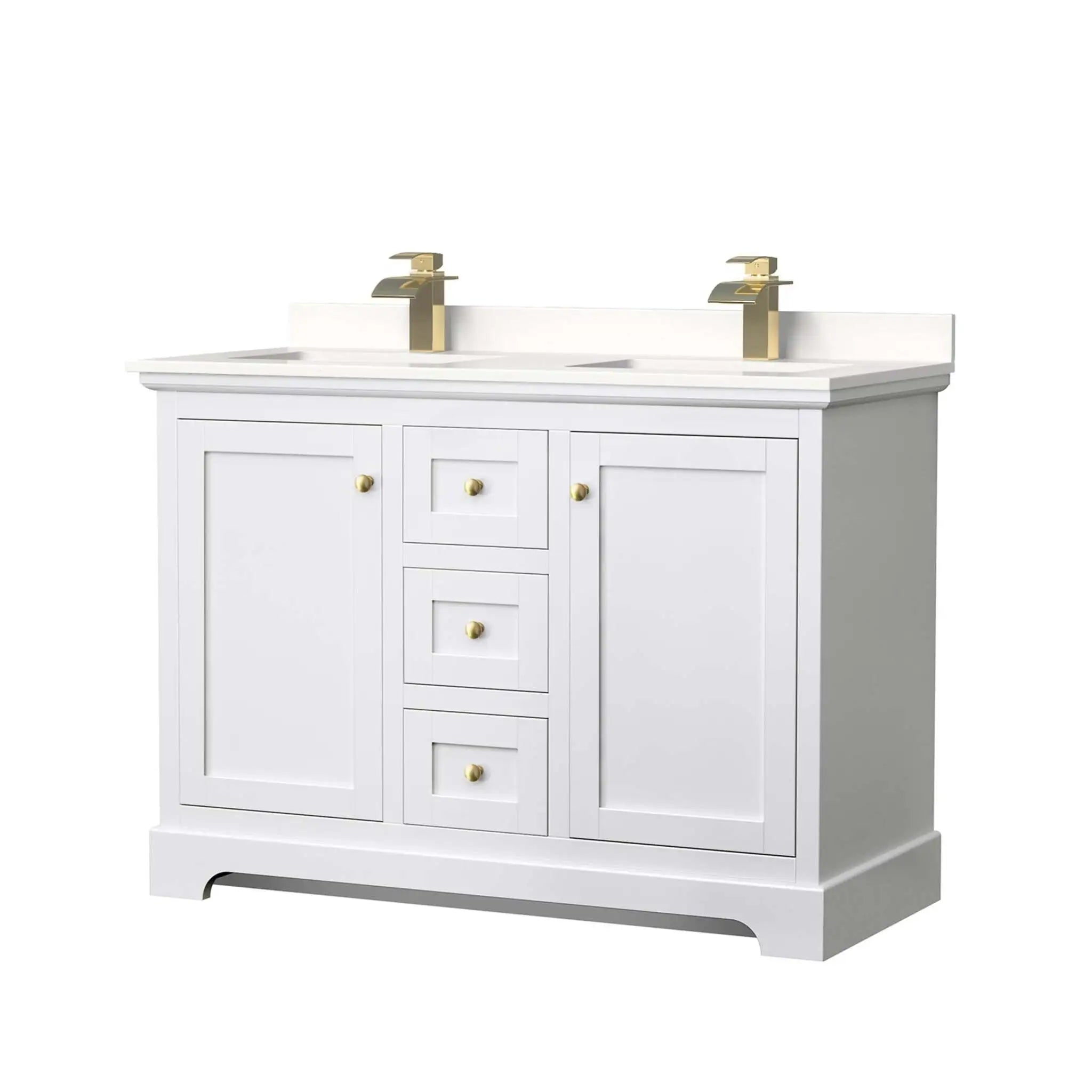 48" Avery Double Bathroom Vanity in White with Brushed Gold Trim by Wyndham