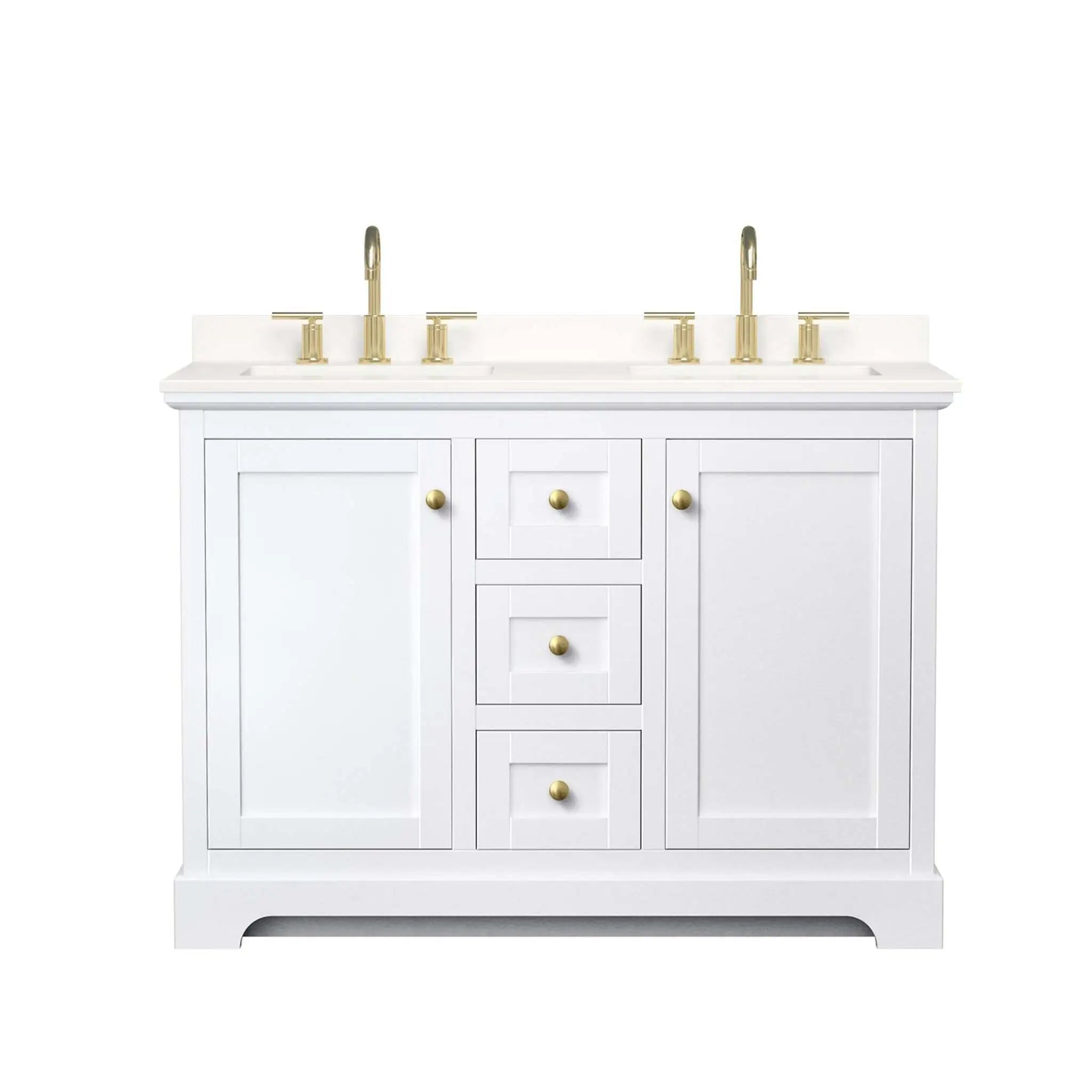 48" Avery Double Bathroom Vanity in White with Brushed Gold Trim by Wyndham