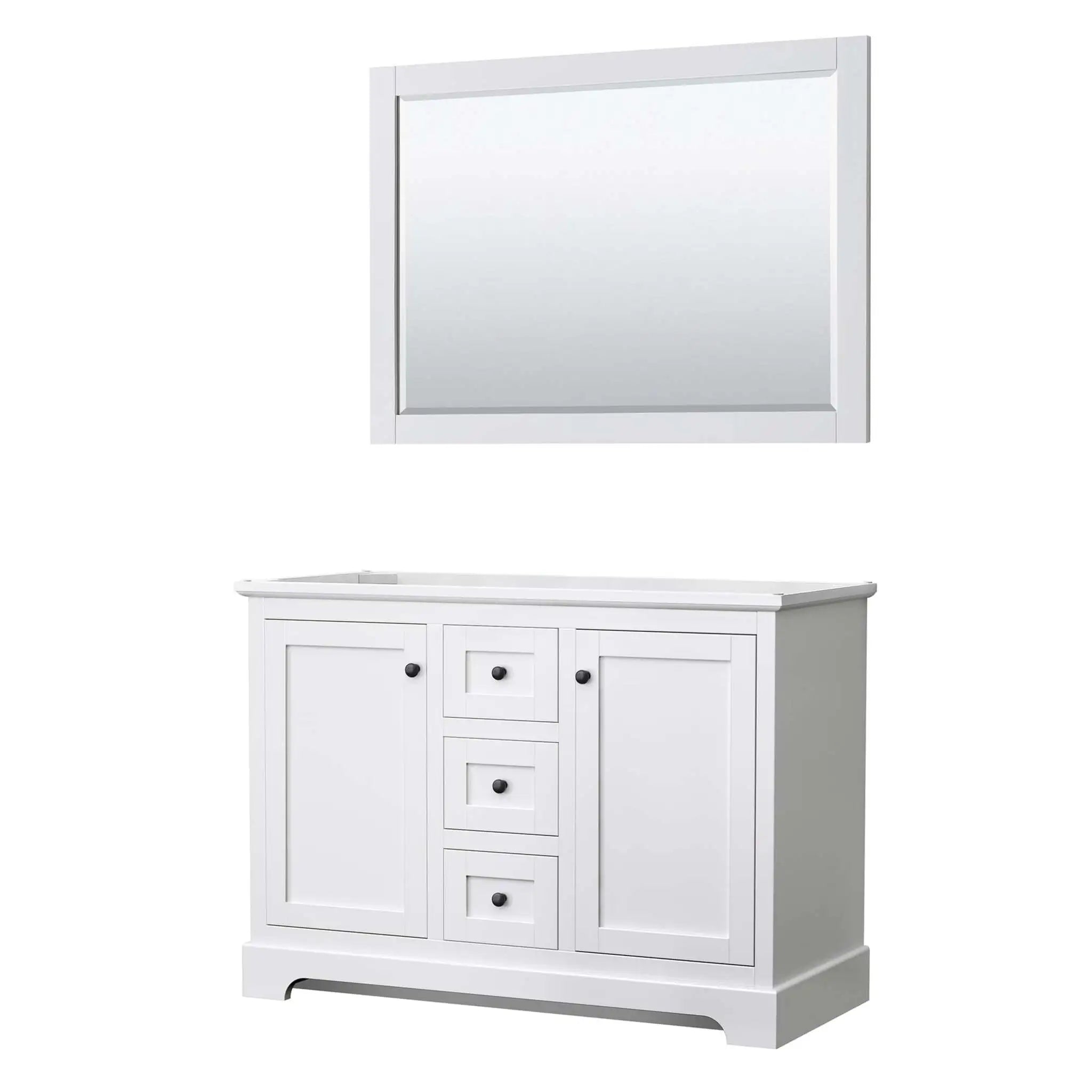 48" Avery Double Bathroom Vanity in White with Matte Black Trim & 46" Mirror by Wyndham