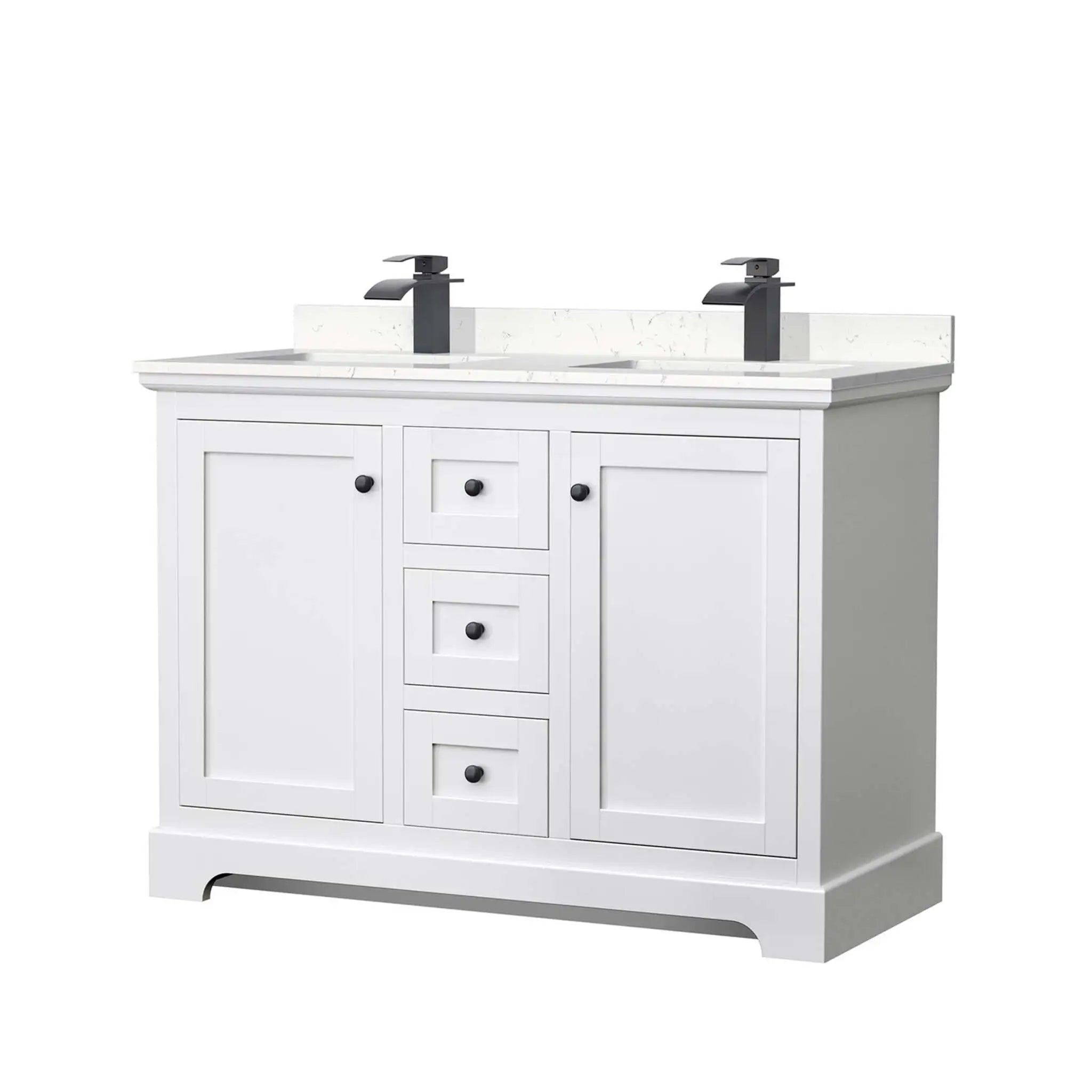 48" Avery Double Bathroom Vanity in White with Matte Black Trim by Wyndham