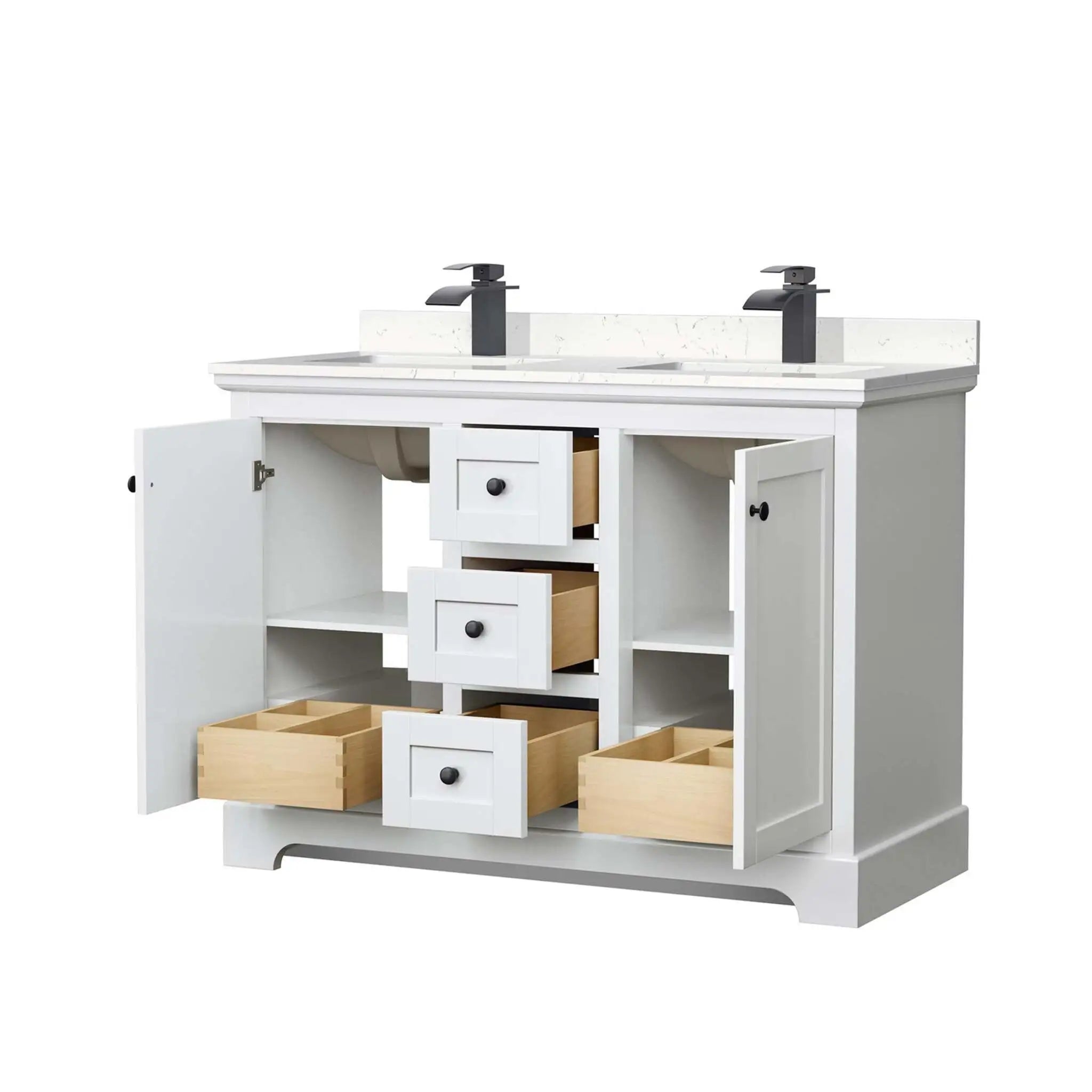 48" Avery Double Bathroom Vanity in White with Matte Black Trim by Wyndham