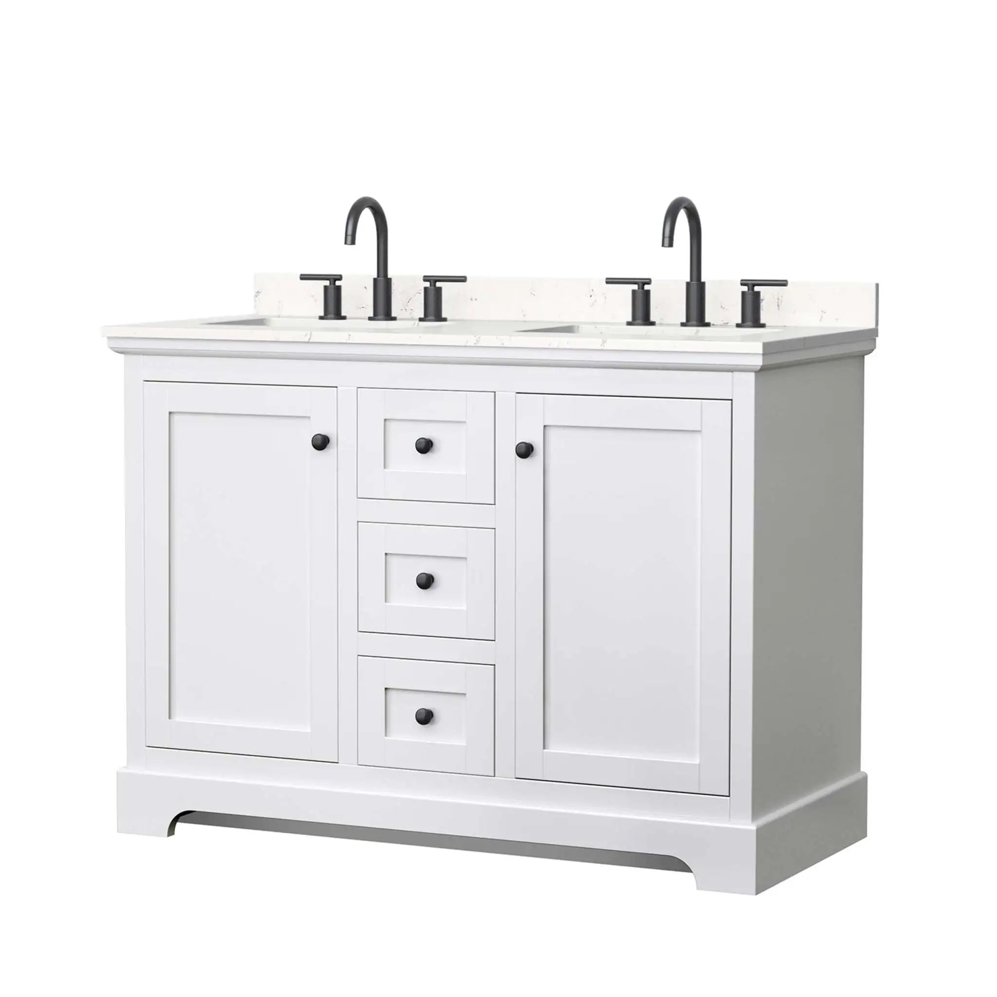 48" Avery Double Bathroom Vanity in White with Matte Black Trim by Wyndham