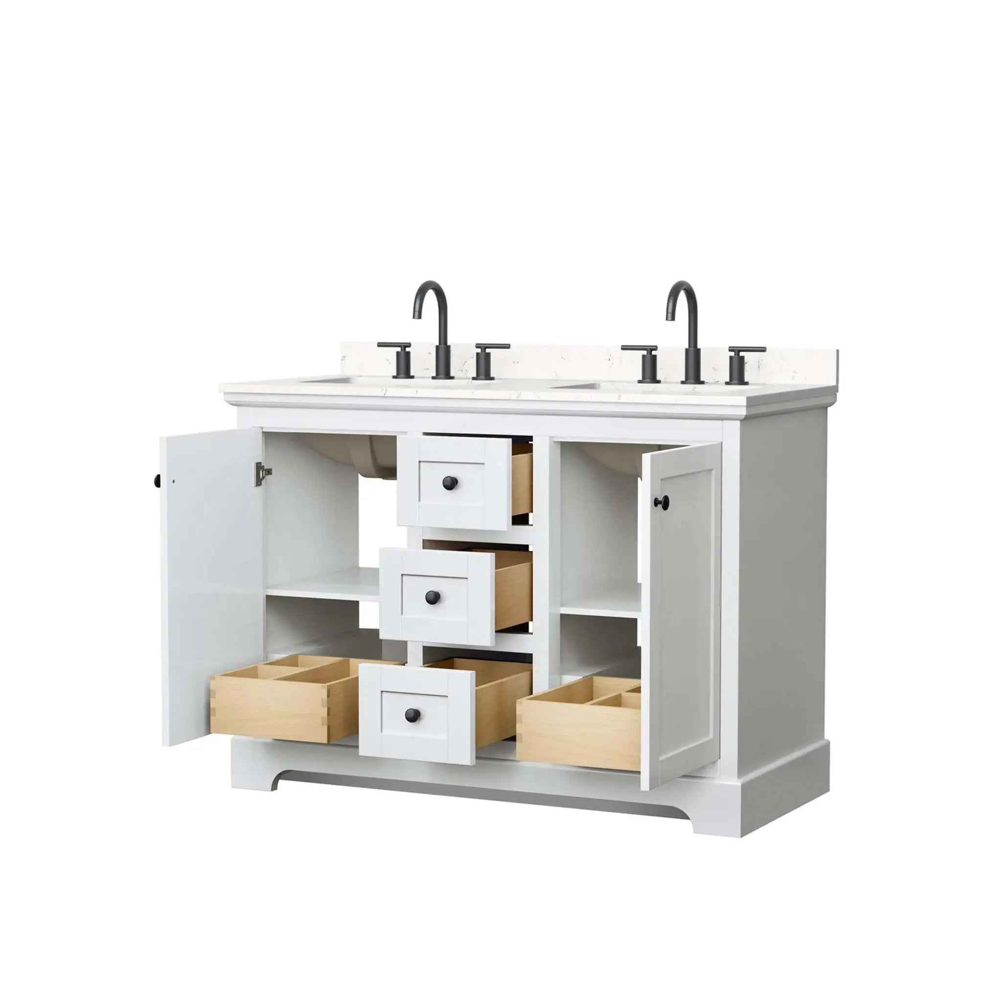 48" Avery Double Bathroom Vanity in White with Matte Black Trim by Wyndham