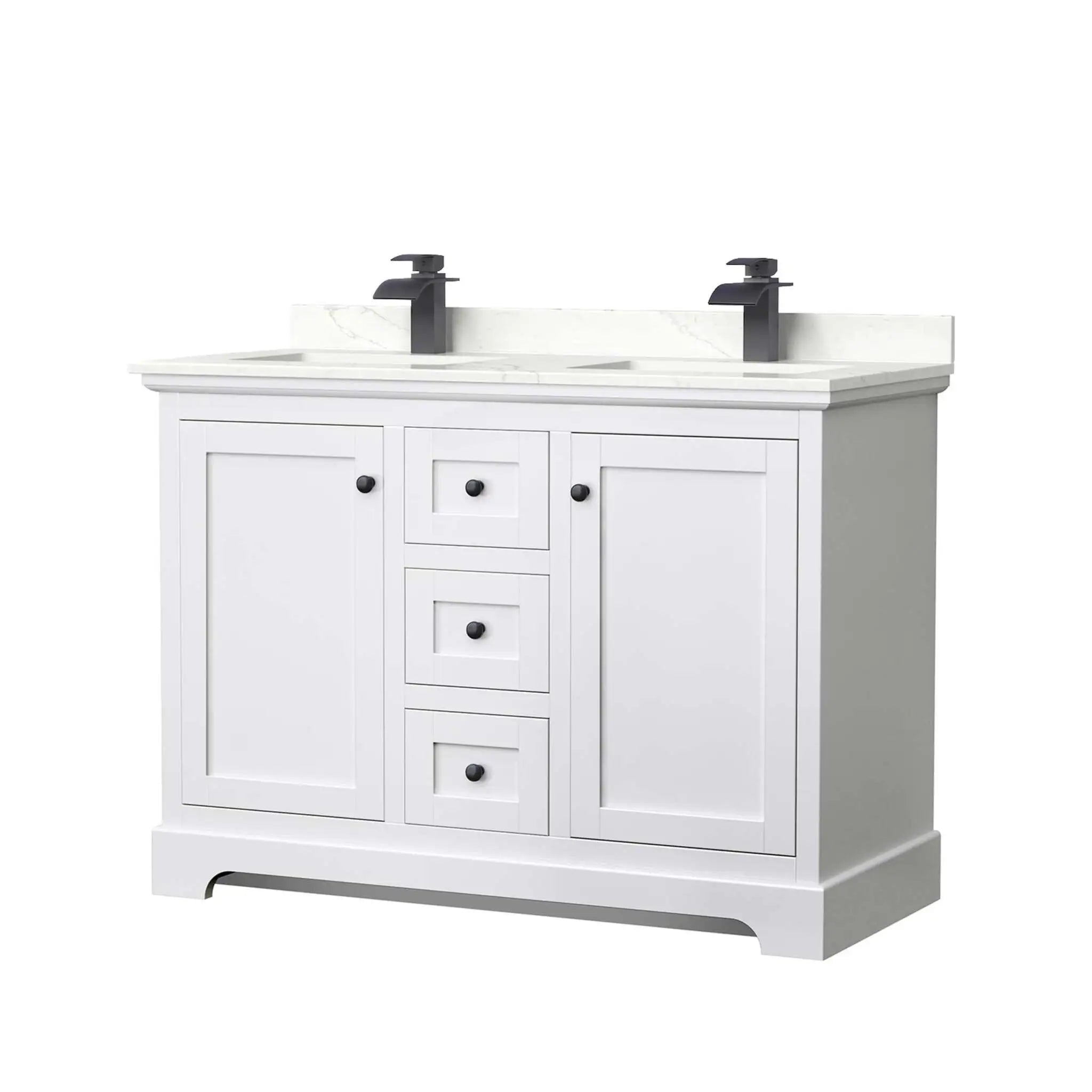 48" Avery Double Bathroom Vanity in White with Matte Black Trim by Wyndham