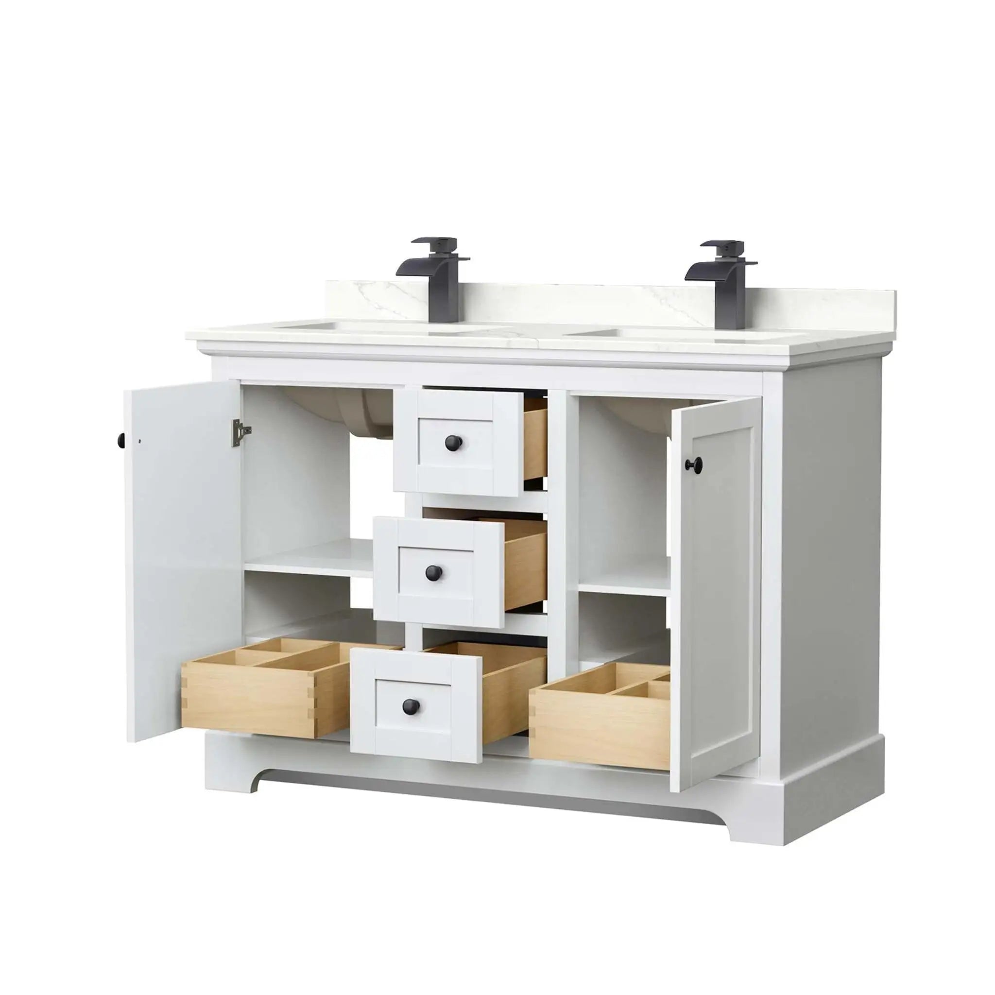 48" Avery Double Bathroom Vanity in White with Matte Black Trim by Wyndham