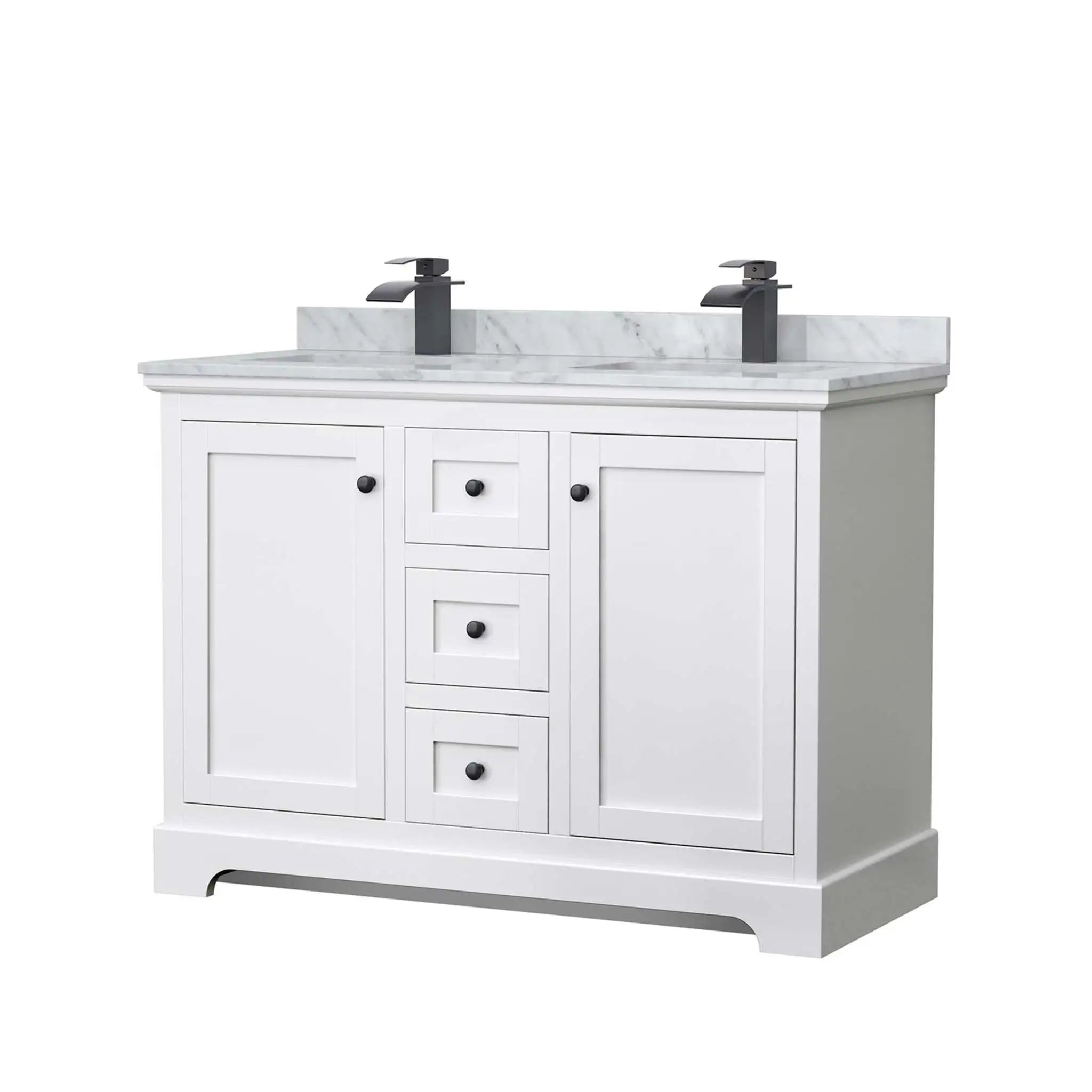 48" Avery Double Bathroom Vanity in White with Matte Black Trim by Wyndham