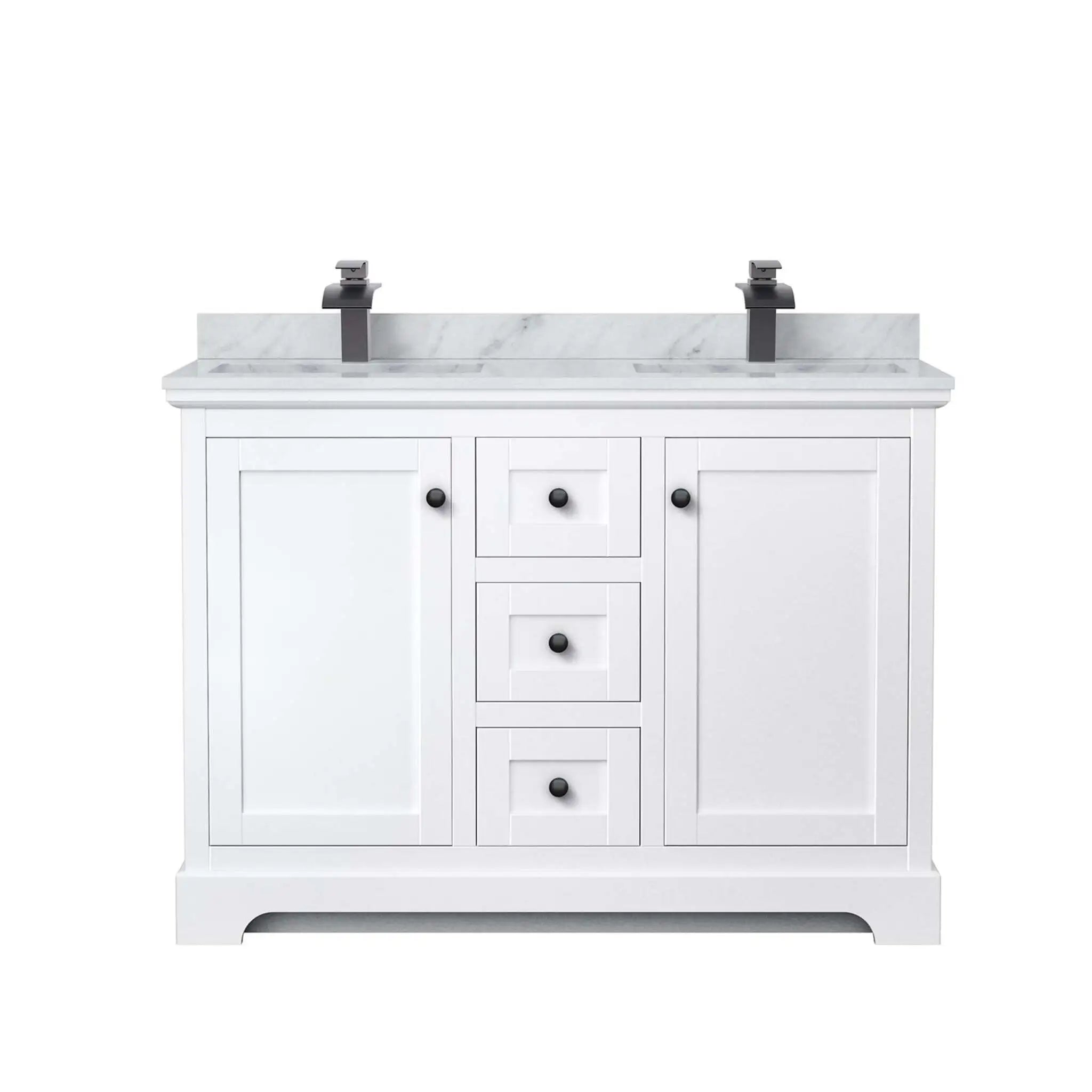 48" Avery Double Bathroom Vanity in White with Matte Black Trim by Wyndham