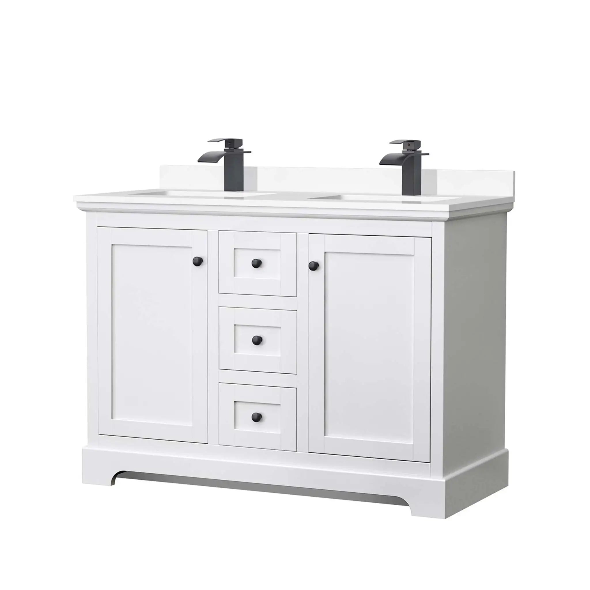48" Avery Double Bathroom Vanity in White with Matte Black Trim by Wyndham