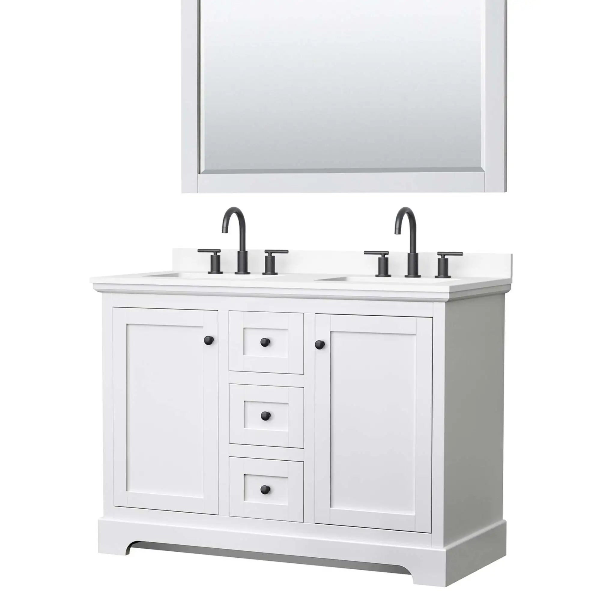 48" Avery Double Bathroom Vanity in White with Matte Black Trim by Wyndham
