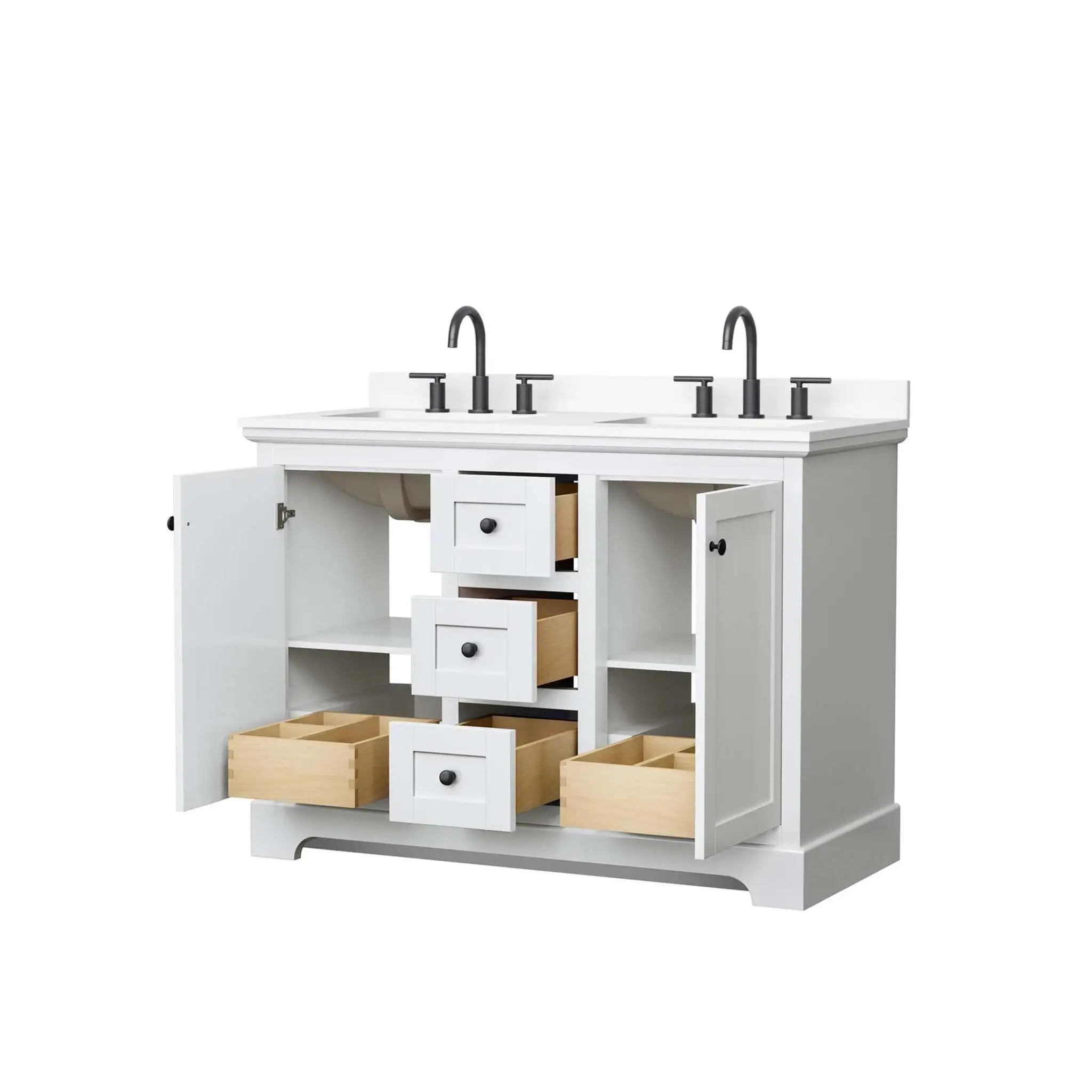 48" Avery Double Bathroom Vanity in White with Matte Black Trim by Wyndham