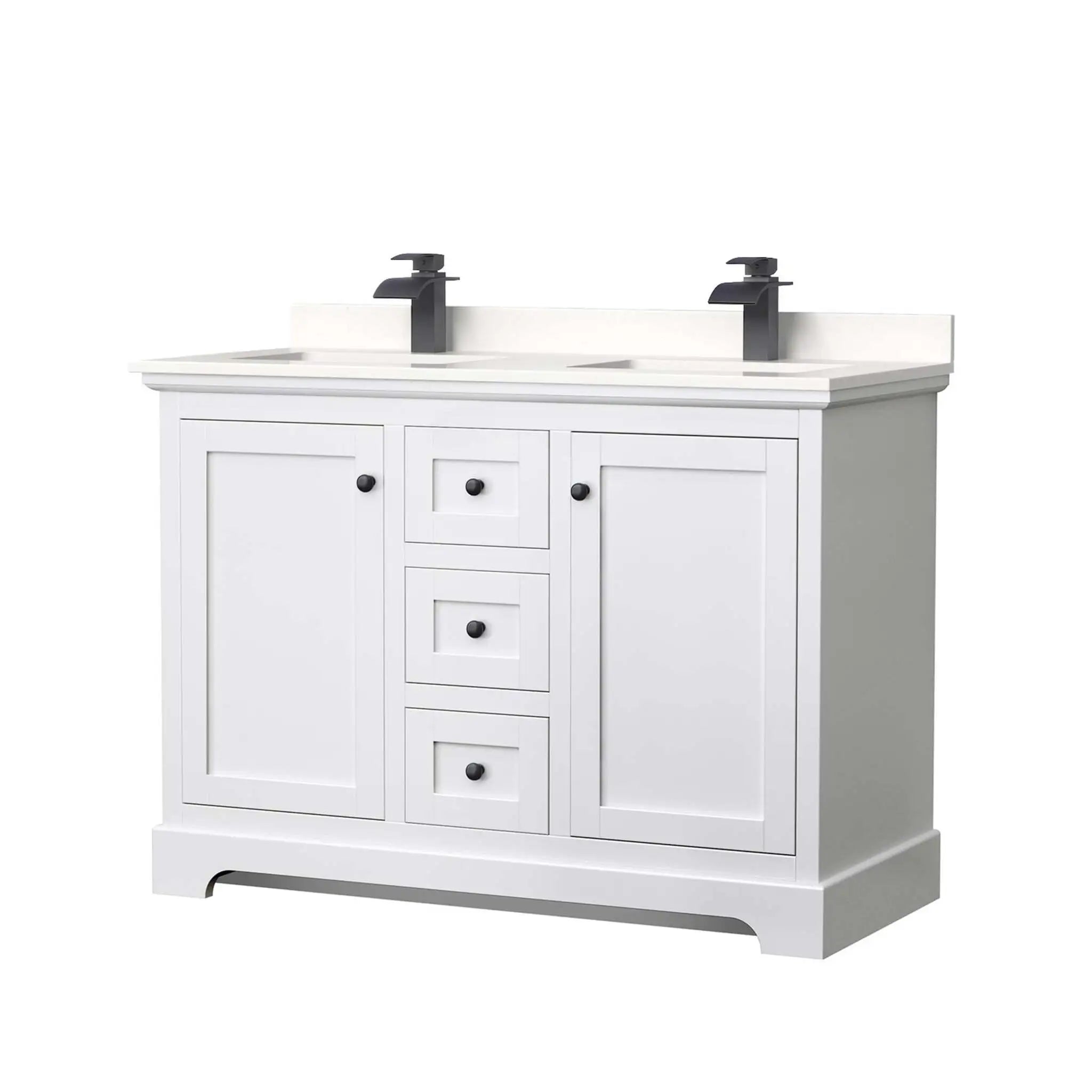 48" Avery Double Bathroom Vanity in White with Matte Black Trim by Wyndham