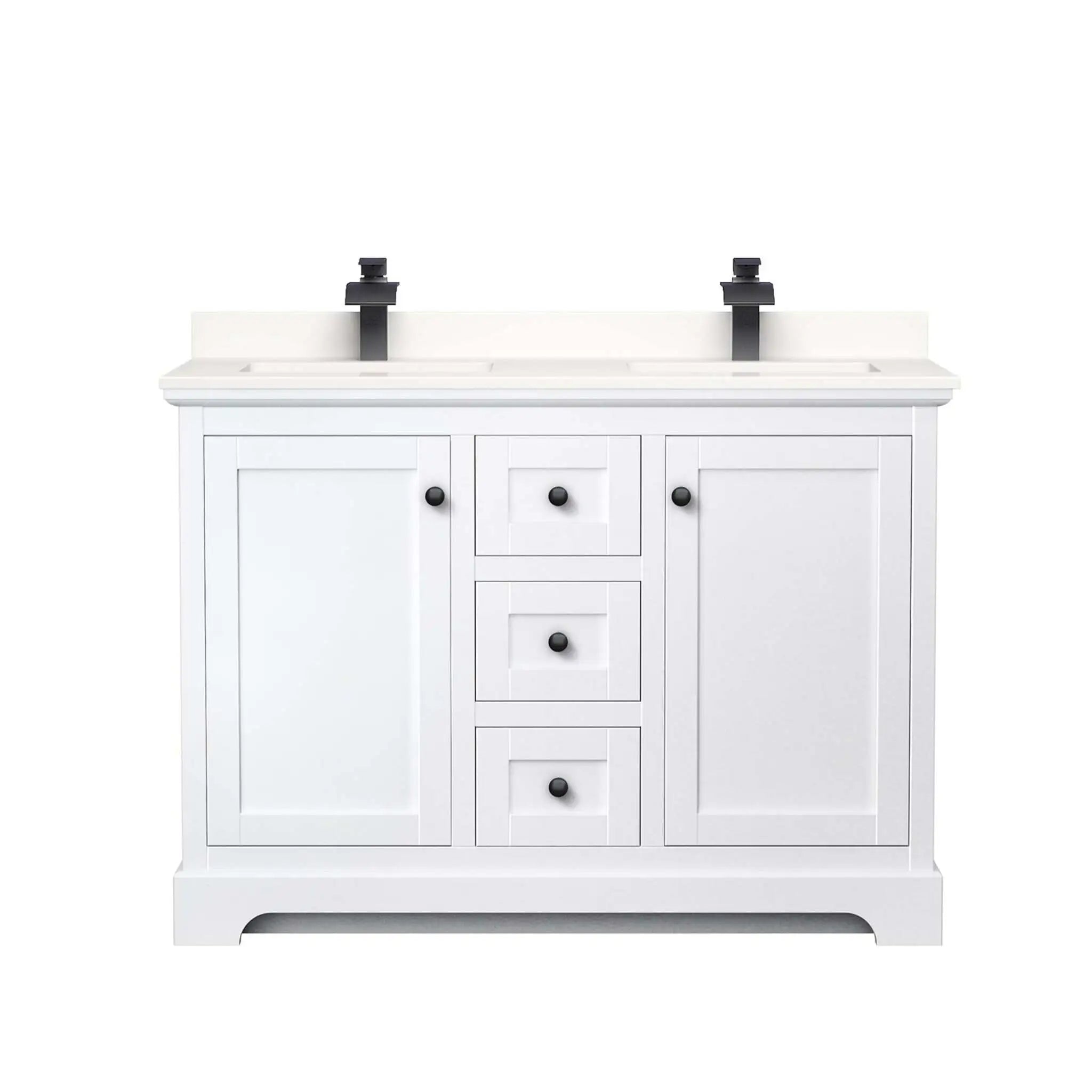 48" Avery Double Bathroom Vanity in White with Matte Black Trim by Wyndham
