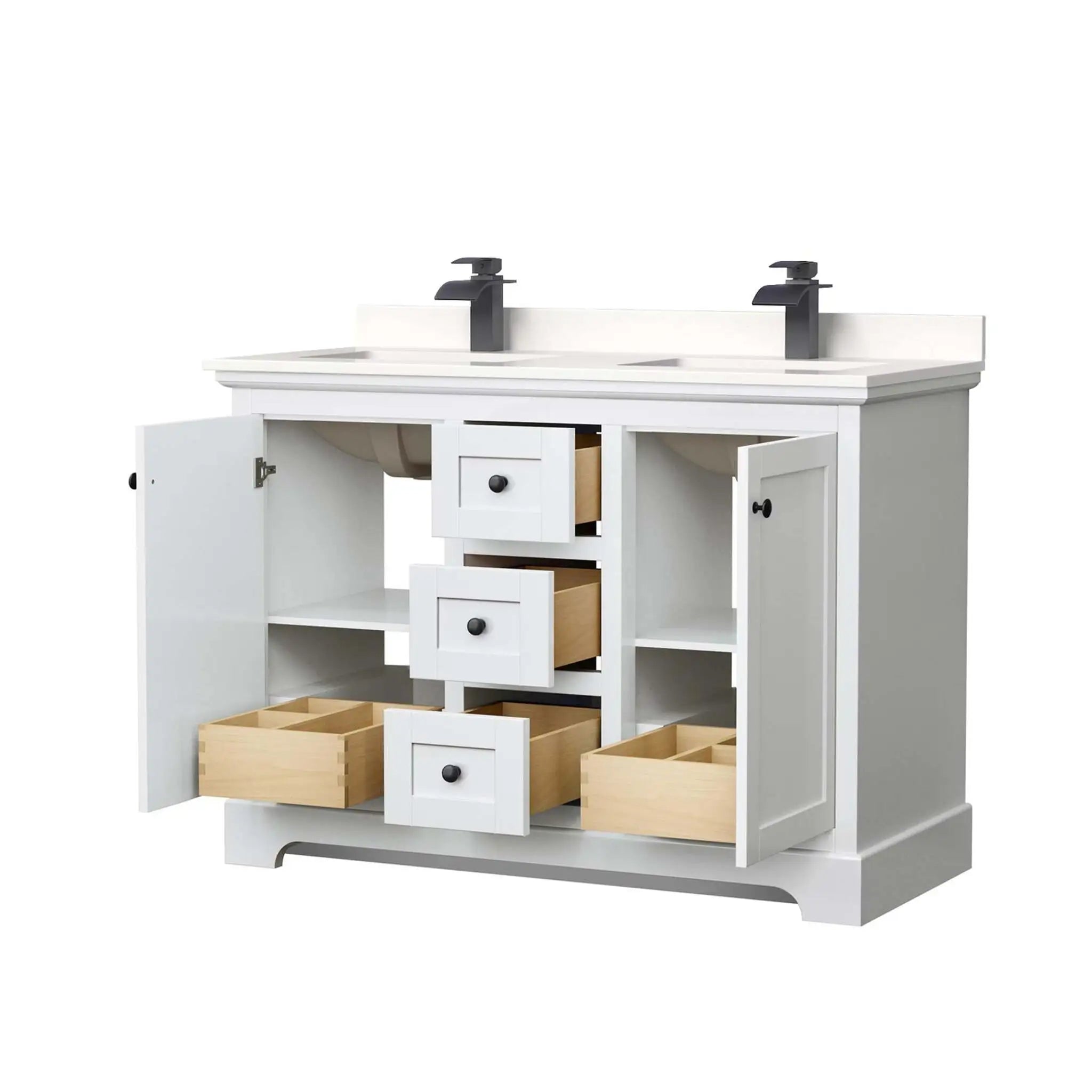 48" Avery Double Bathroom Vanity in White with Matte Black Trim by Wyndham