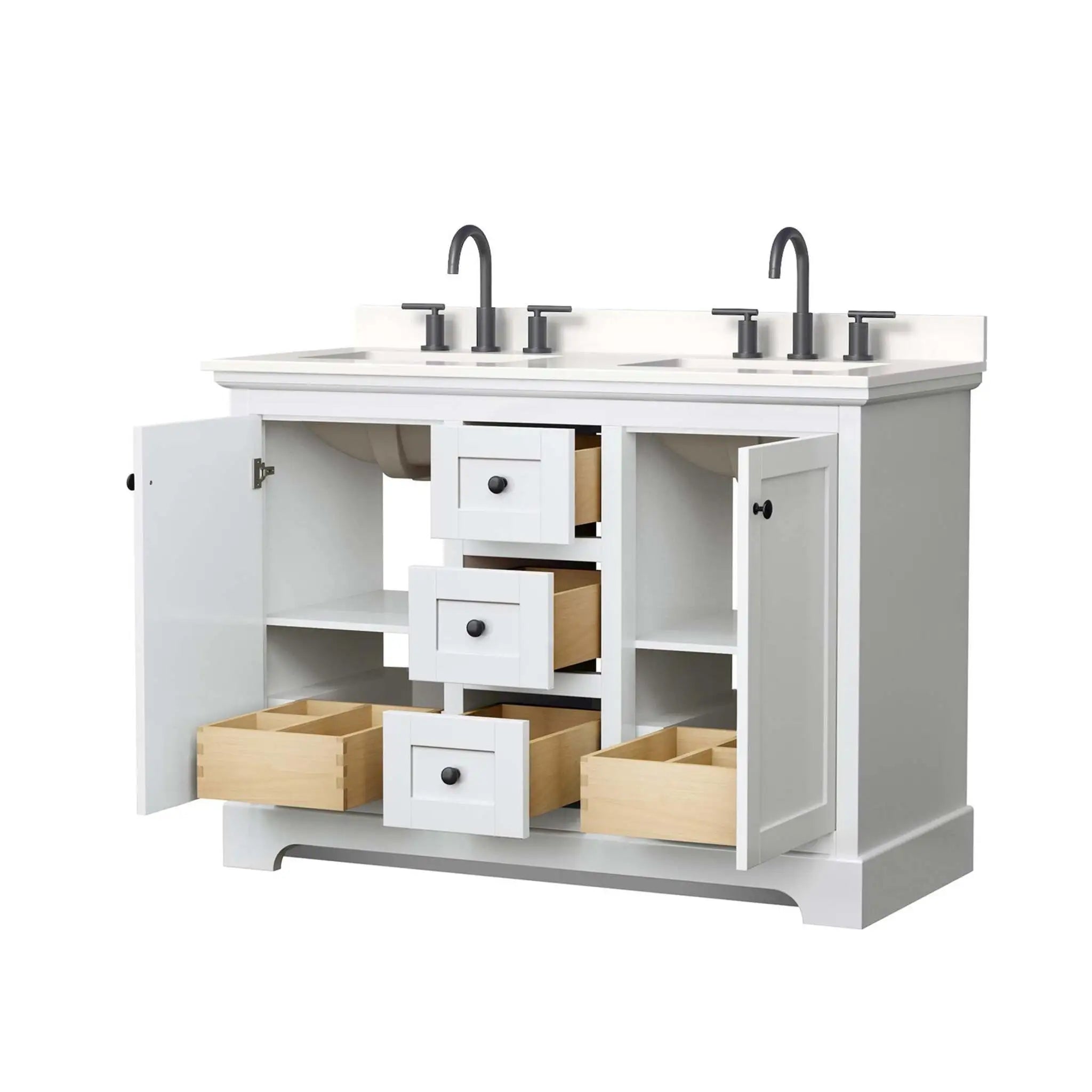 48" Avery Double Bathroom Vanity in White with Matte Black Trim by Wyndham