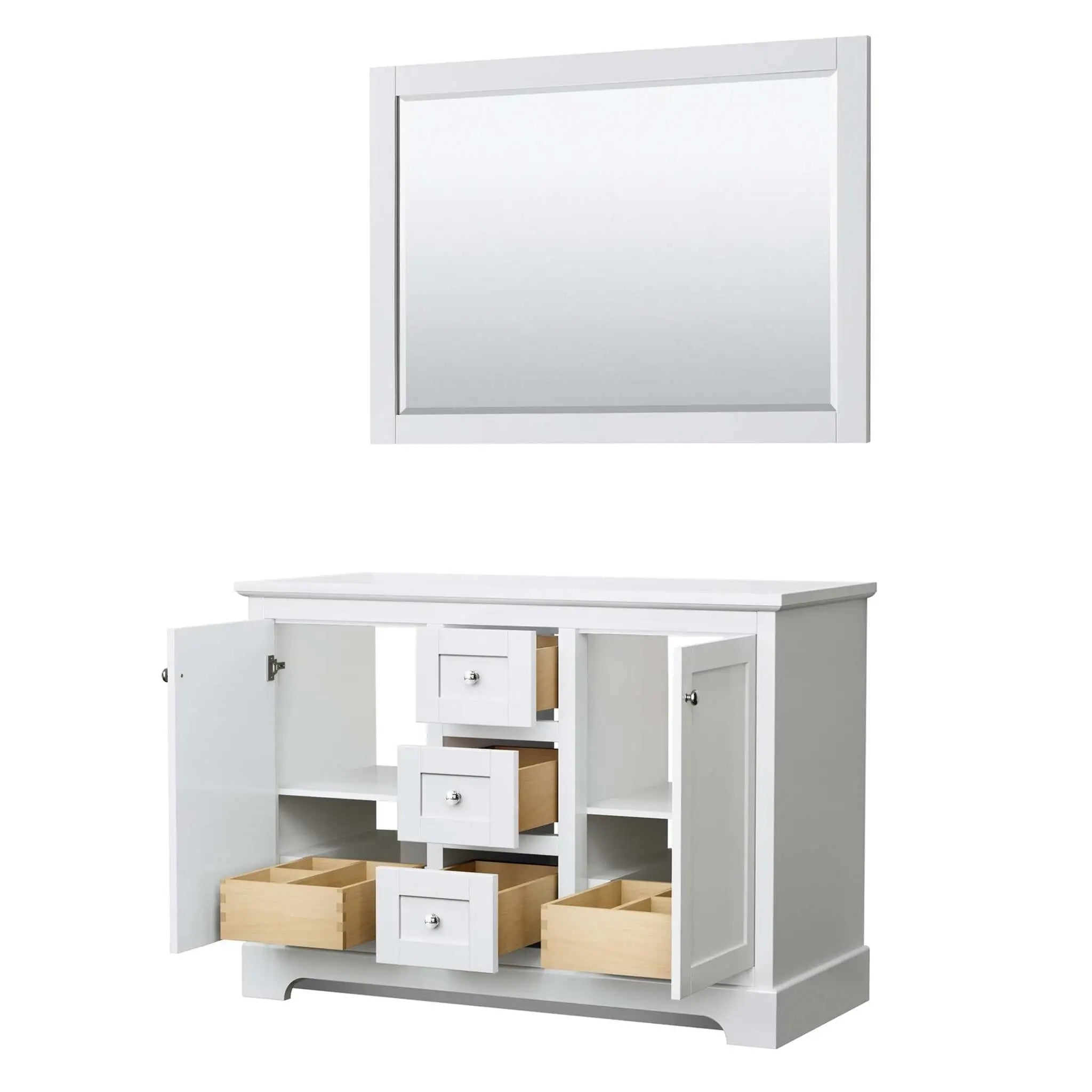 48" Avery Double Bathroom Vanity in White with Polished Chrome Trim & 46" Mirror by Wyndham