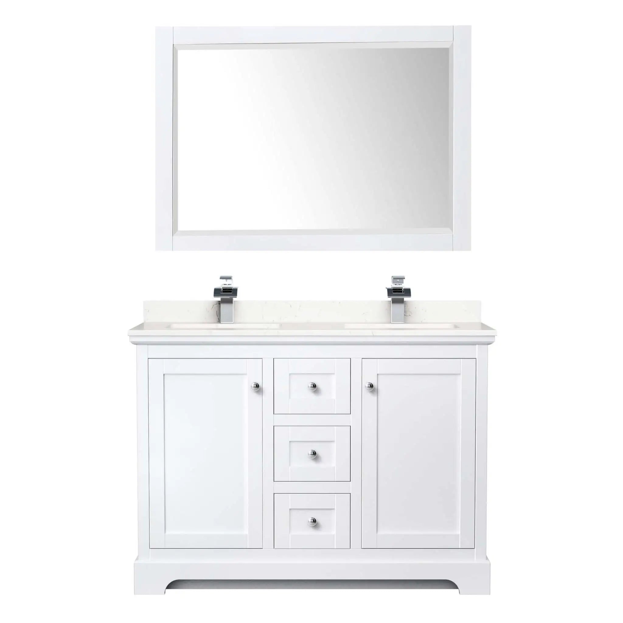48" Avery Double Bathroom Vanity in White with Polished Chrome Trim & 46" Mirror by Wyndham