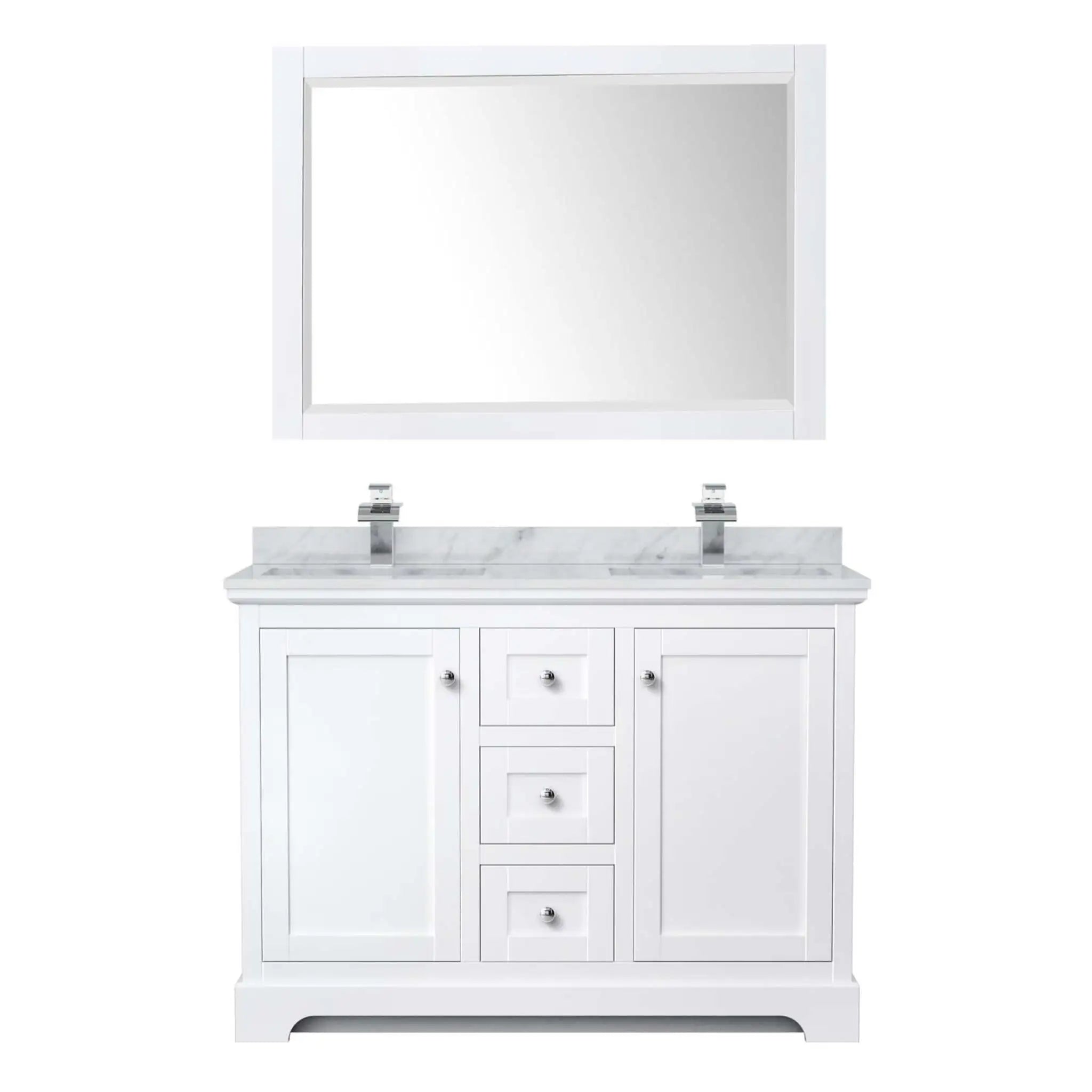 48" Avery Double Bathroom Vanity in White with Polished Chrome Trim & 46" Mirror by Wyndham
