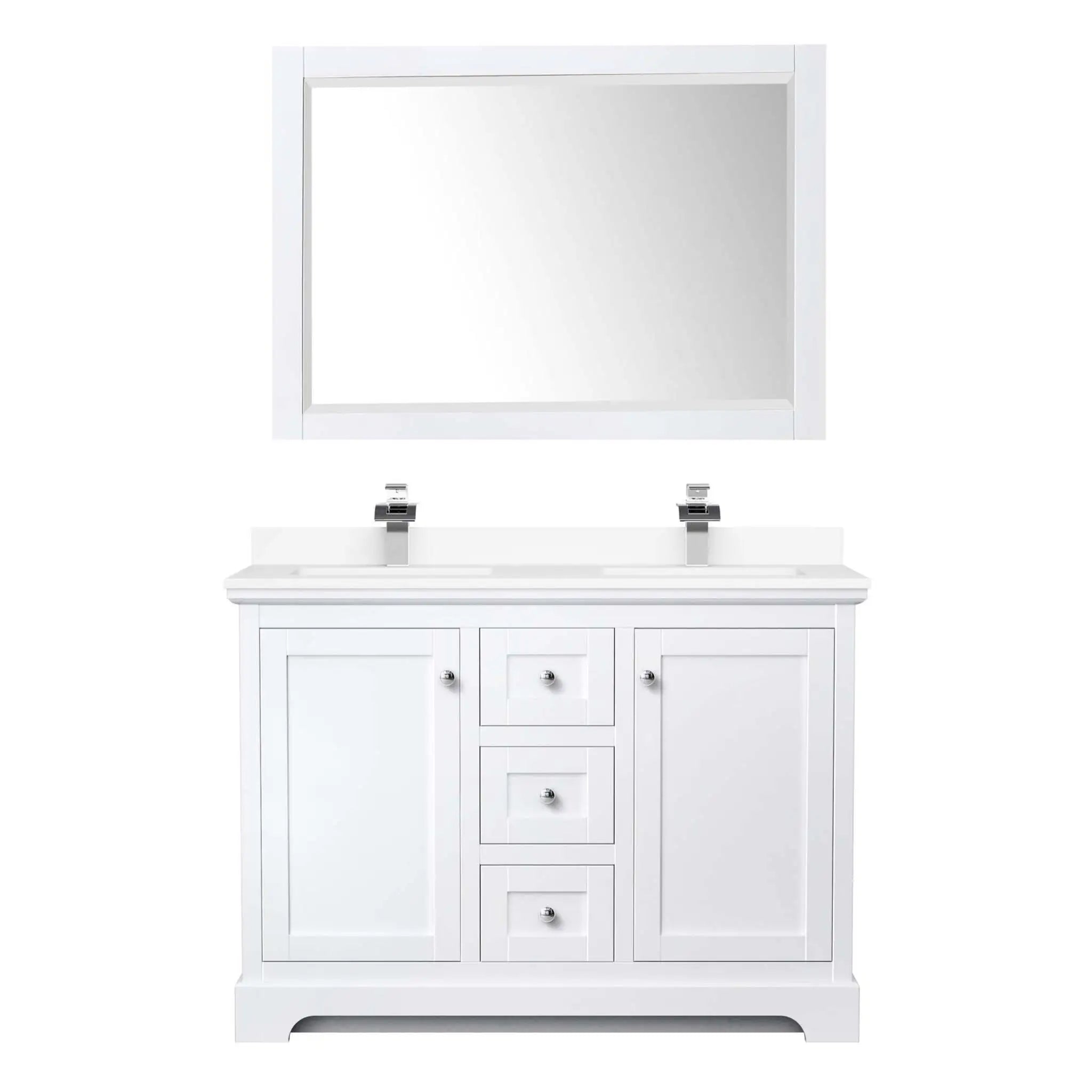 48" Avery Double Bathroom Vanity in White with Polished Chrome Trim & 46" Mirror by Wyndham