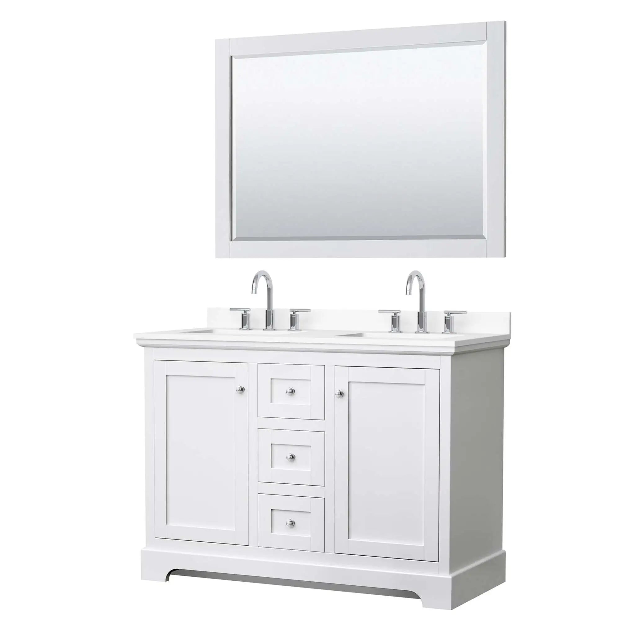 48" Avery Double Bathroom Vanity in White with Polished Chrome Trim & 46" Mirror by Wyndham