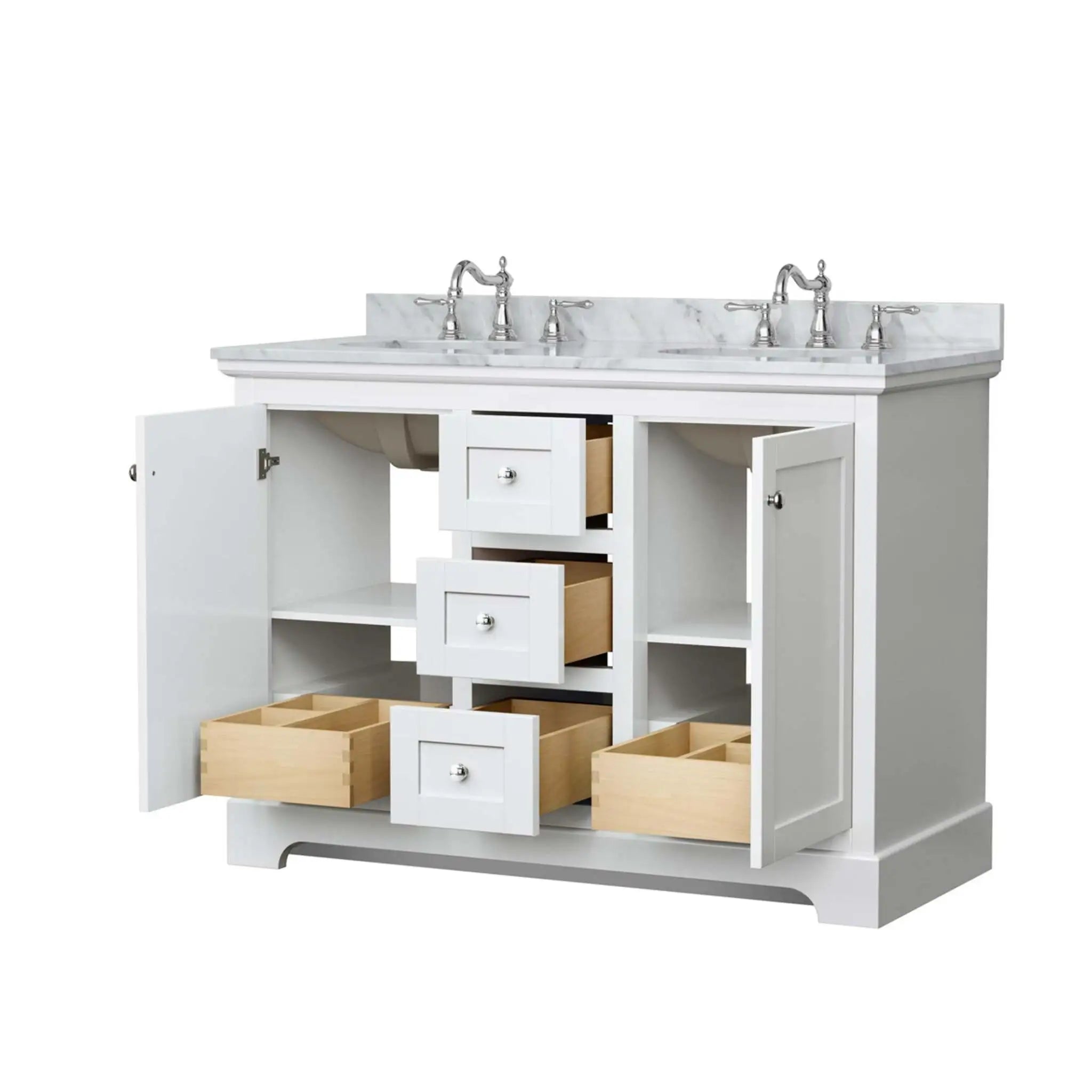 48" Avery Double Bathroom Vanity in White with Polished Chrome Trim by Wyndham