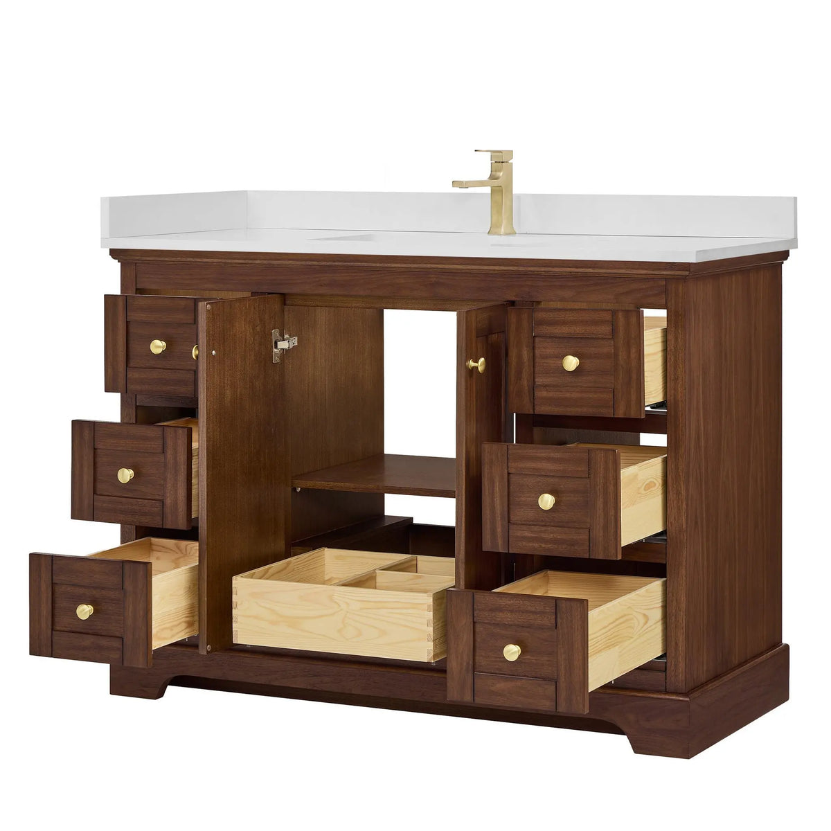 48" Avery Single Bathroom Vanity Dark Walnut Brushed Gold Trim by wyndham View 23